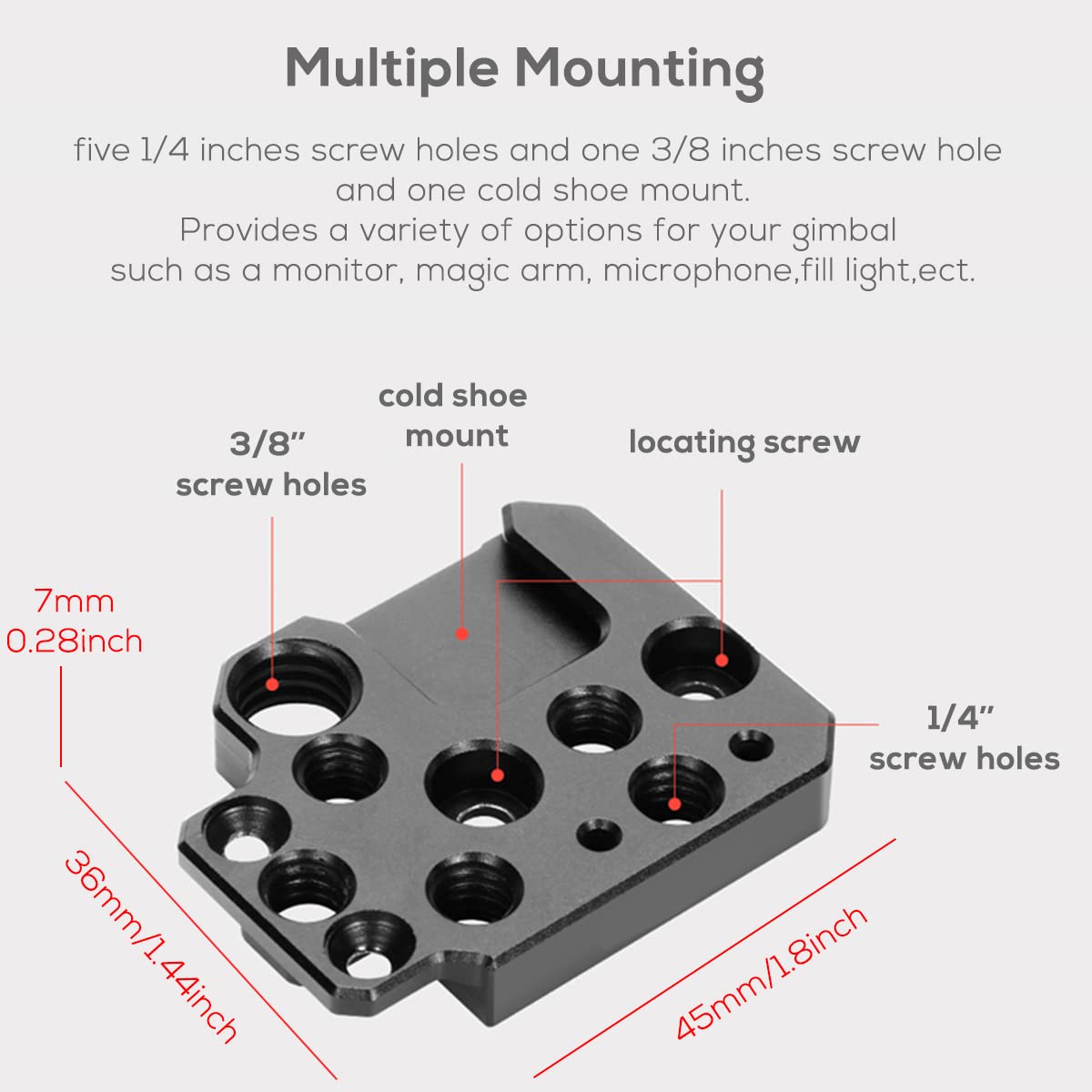 Eaxanpic Side Extension Plate For Dji Ronin S/Sc/Rs2/Rsc2,Monitor Holder Mount With 1/4 3/8 Threaded Holes Cold Shoe, Stabilizer Extension Plate For Video Light, Microphone, Monitor