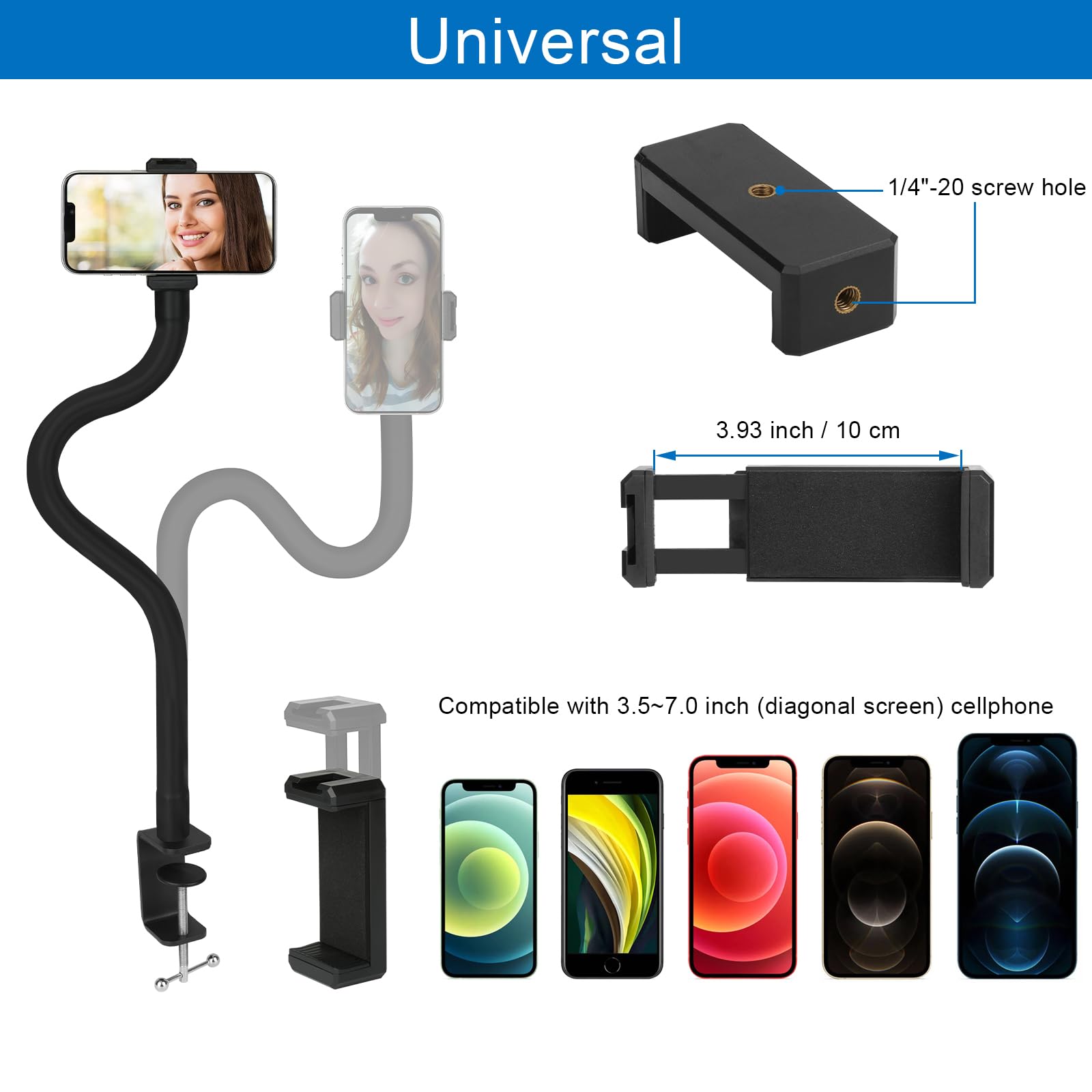 Mippko Webcam Stand For Desk,50Cm Gooseneck Arm Compatible With Logitech Webcam C920 / C920S / C920X / C922 / C922X / C925E / C930 / C930E / C615 / C960 / Brio 4K / Nexigo N60 / Iphone/Ring Light