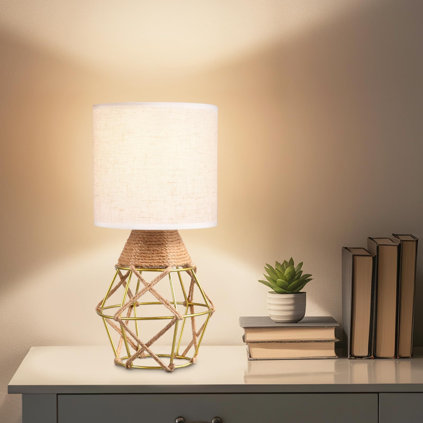 Hamilyeah Gold Table Lamps Set Of 2, Bedside With Fabric Shade, Woven For Nightstand With On/Off Switch, Modern Simple For Bedroom, Living Room