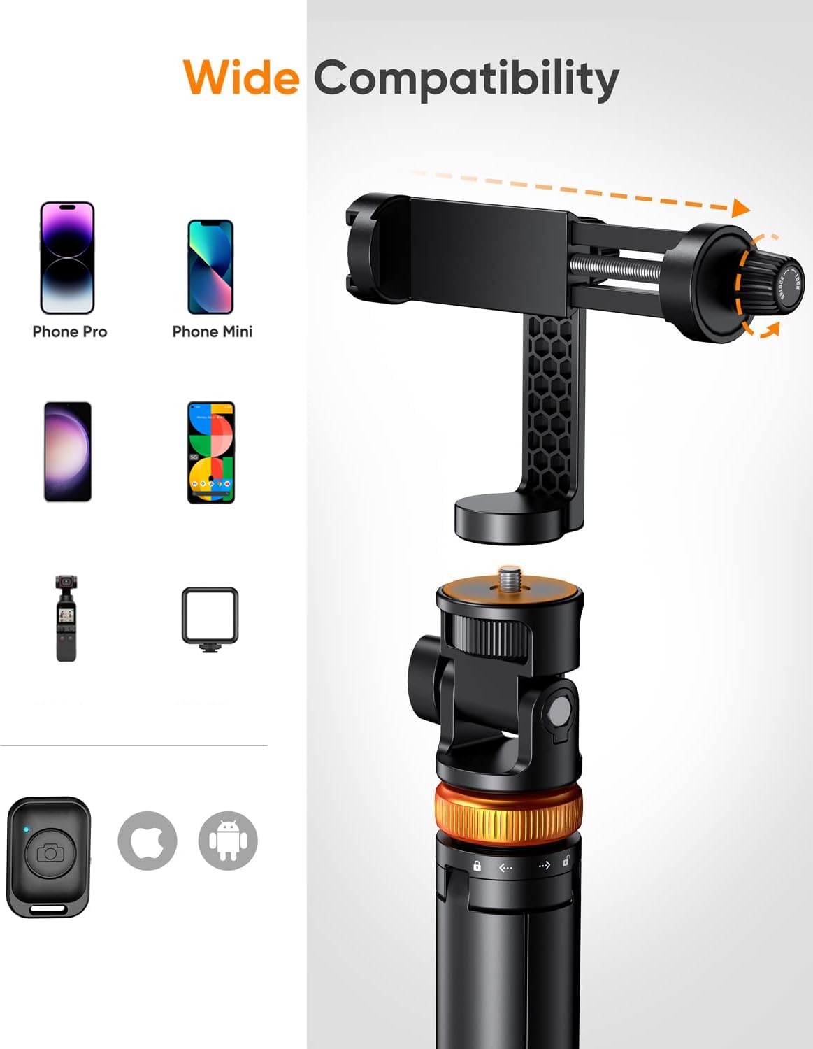 Eucos 62" Phone Tripod, Tripod For Iphone & Selfie Stick Tripod With Remote, Extendable Phone Tripod Stand & Travel Tripod, Solidest Cell Phone Tripod Compatible With Iphone/Android