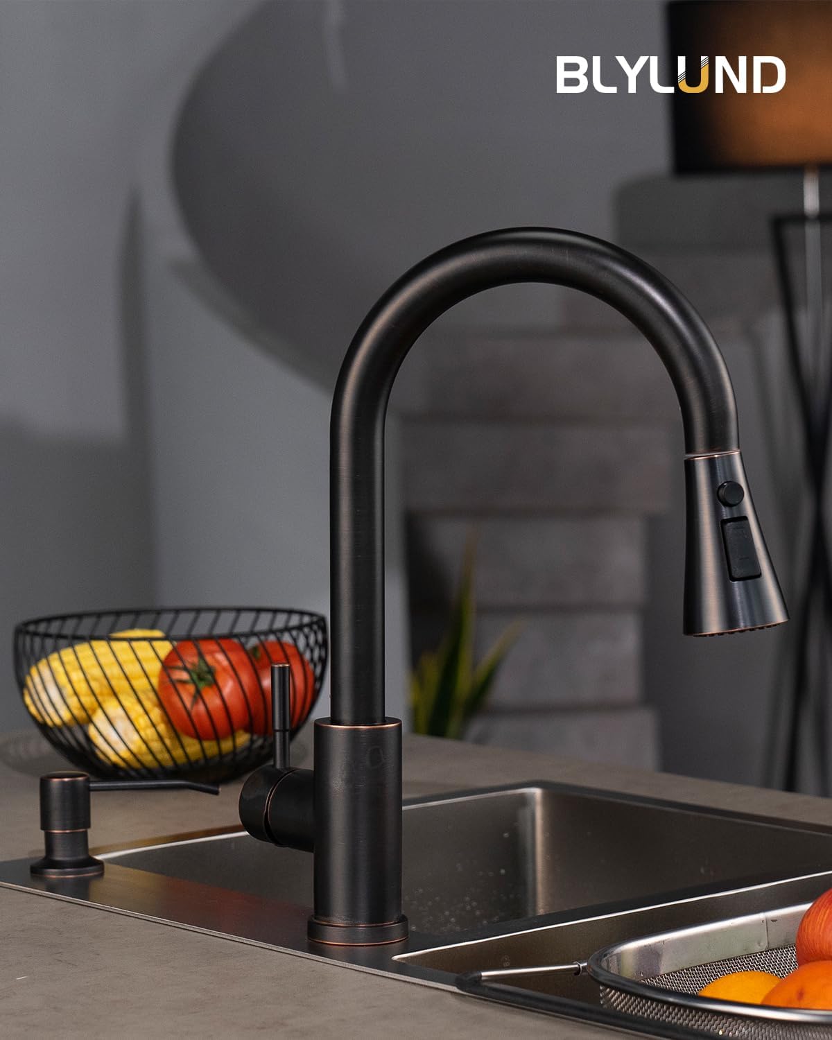 Blylund Kitchen Faucets With Soap Dispenser, Kitchen Faucet With Pull Down Sprayer 3 Modes, Stainless Steel Modern Kitchen Sink Faucets High Arch Single Handle Faucet