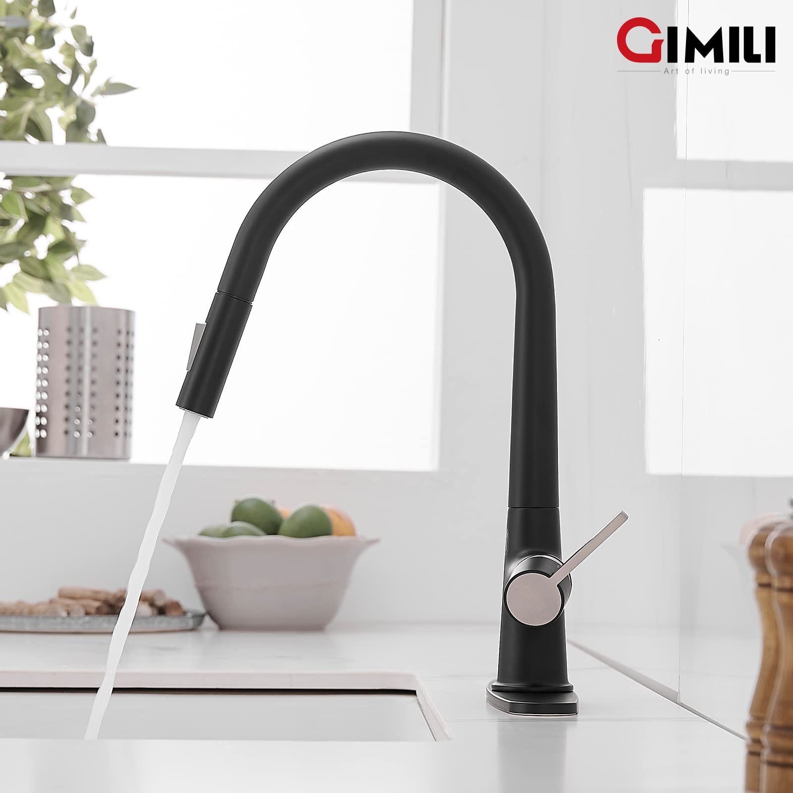 Gimili Matte Black Touchless Kitchen Faucet With Ac Adapter, Smart Motion Sensor Hands  Single Handle Kitchen Sink Faucet With Pull Down Sprayer
