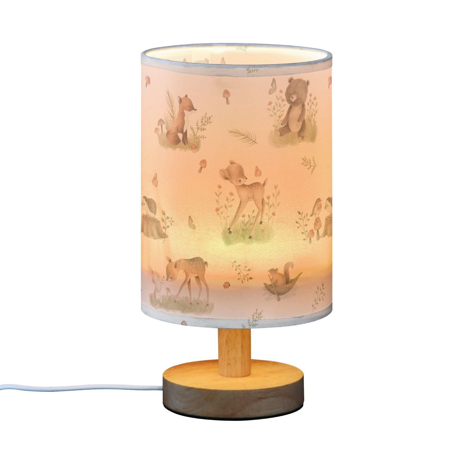 Oarencol Bedside Table Lamp Woodland Animals Nightstand Lamp With Wood Forest Fox Deer Rabbit Bird Bear Mushroom Desk Lamps For Bedroom Living Room Nursery Office Home Decor
