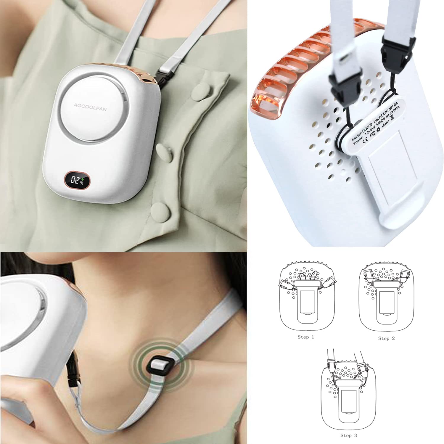 Portable Neck Fan, Mini Small Personal Handheld Fan Usb Rechargeable 3 Speed For Girls Boys Woman