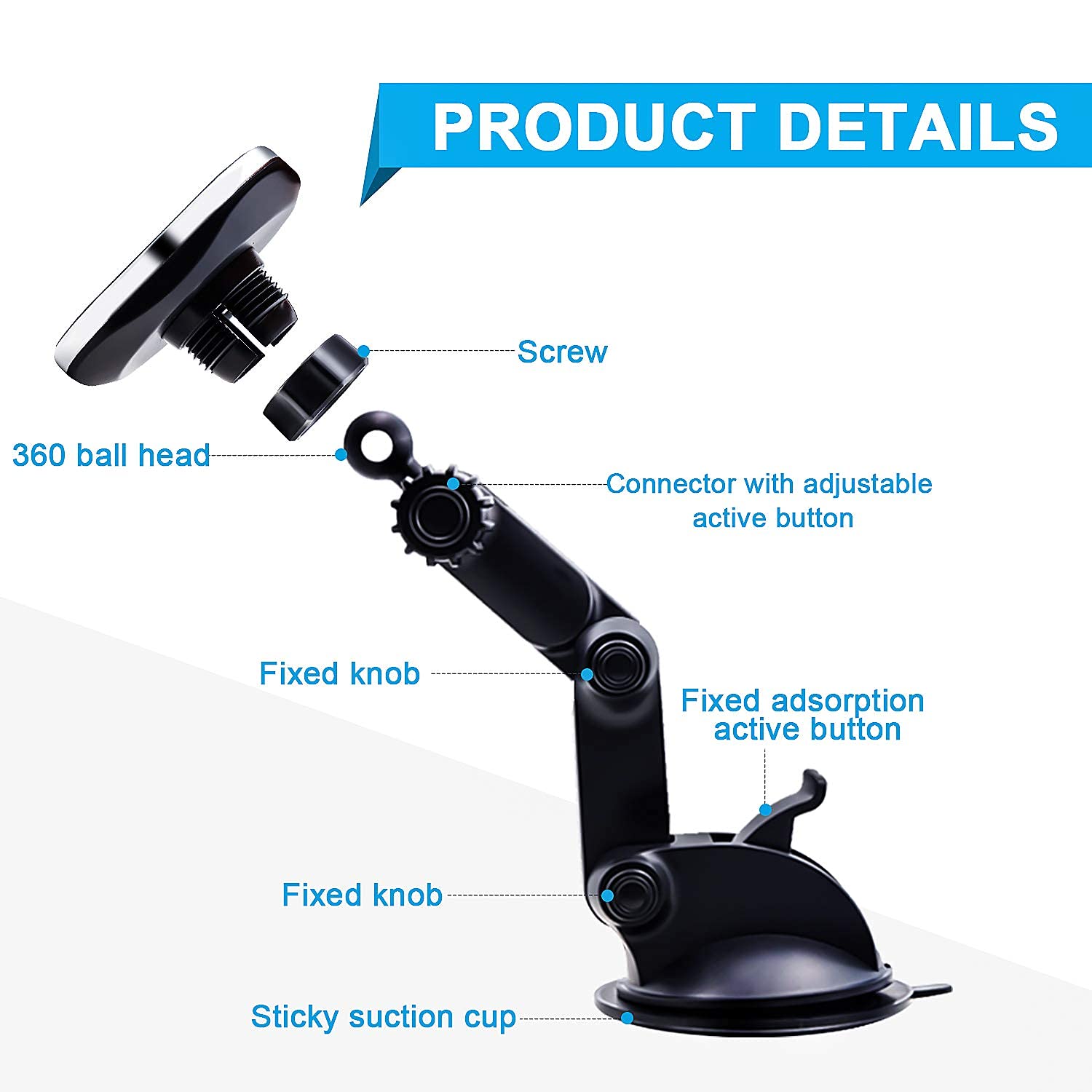 Panvox Magnetic Phone Car Mount, Universal Dashboard Windshield Car Phone Mount Holder With  3.2" Suction Cup,8 Strong Magnets Compatible With Iphone 11 Pro X Xs Max Xr Galaxy Note10 S10 (B)