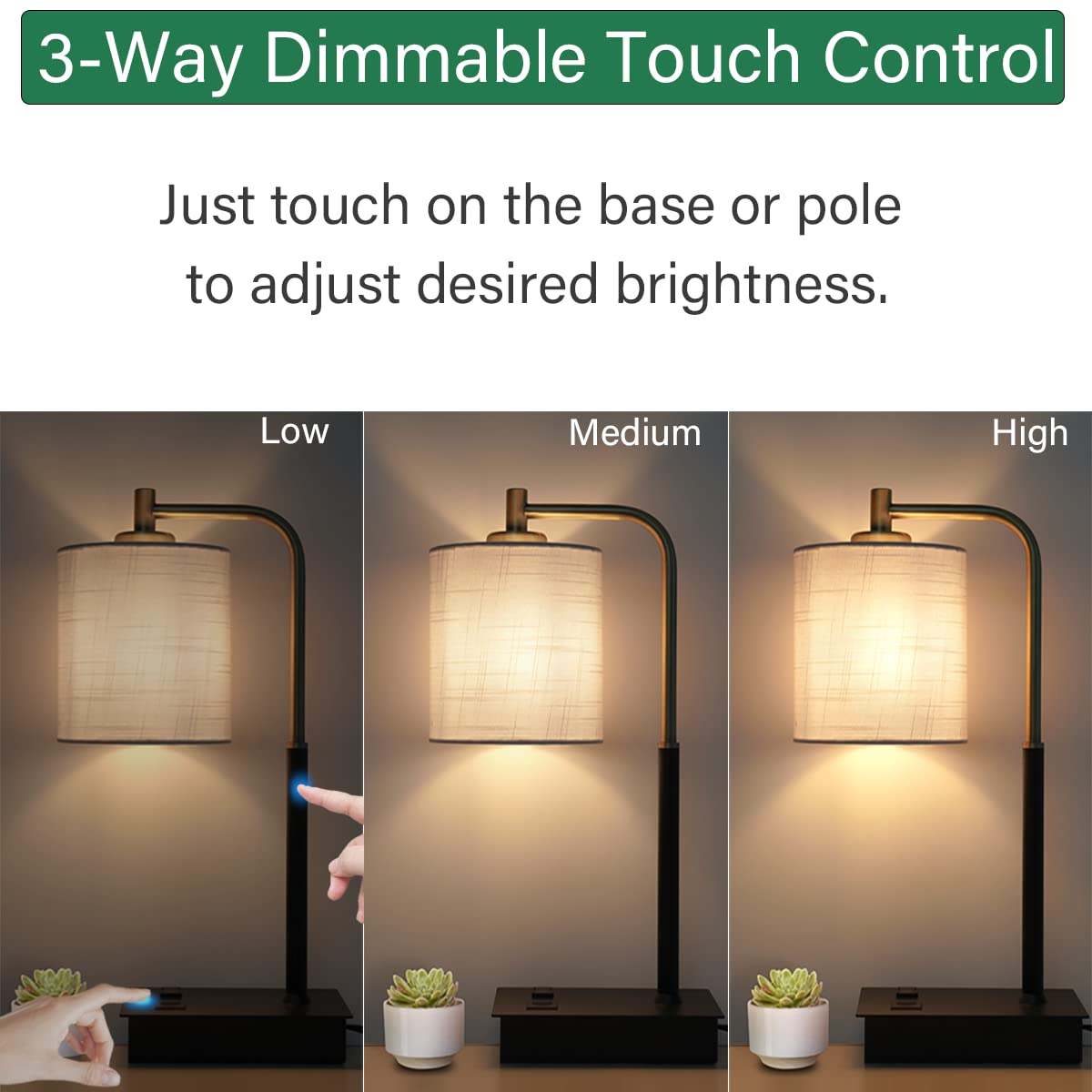 Oyedis Mafeiyan Touch Control Table Lamp, 3-Way Dimmable Modern Bedside Lamp With Usb Port And Outlet, Fabric Shade Nightstand Lamp Side Table Lamp,Desk Lamp For Bedroom Living Room, Bulb Included