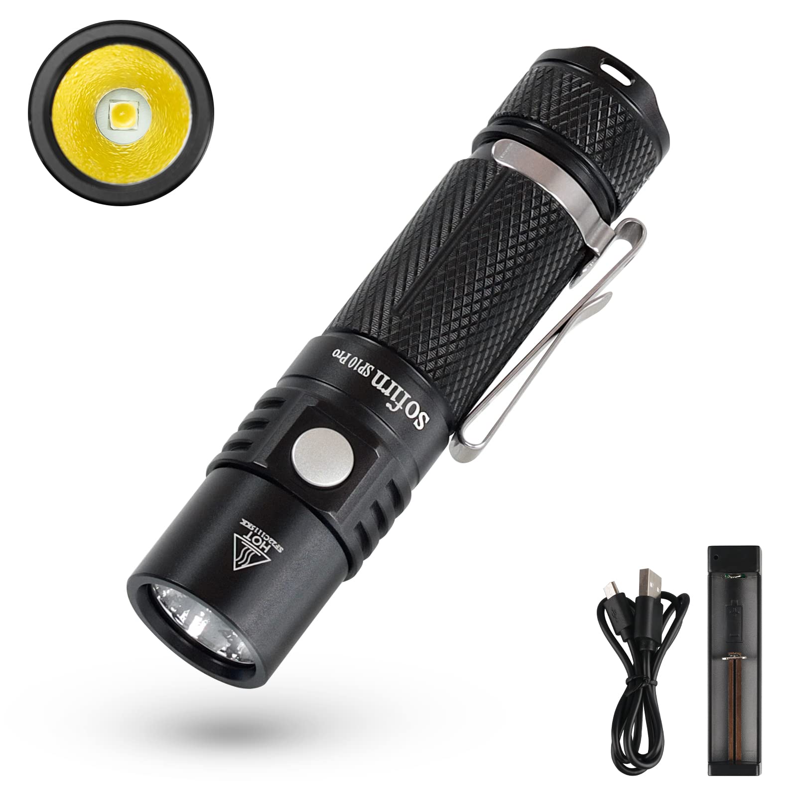 Sofirn Sp10 Pro Mini Flashlight 900 Lumens, Small Aa Flashlight With Lh351D Led 90Cri, Anduril 2 Ui, Pocket Flashlight For Camping, Outdoor, Hiking Emergency (Black-Kit)