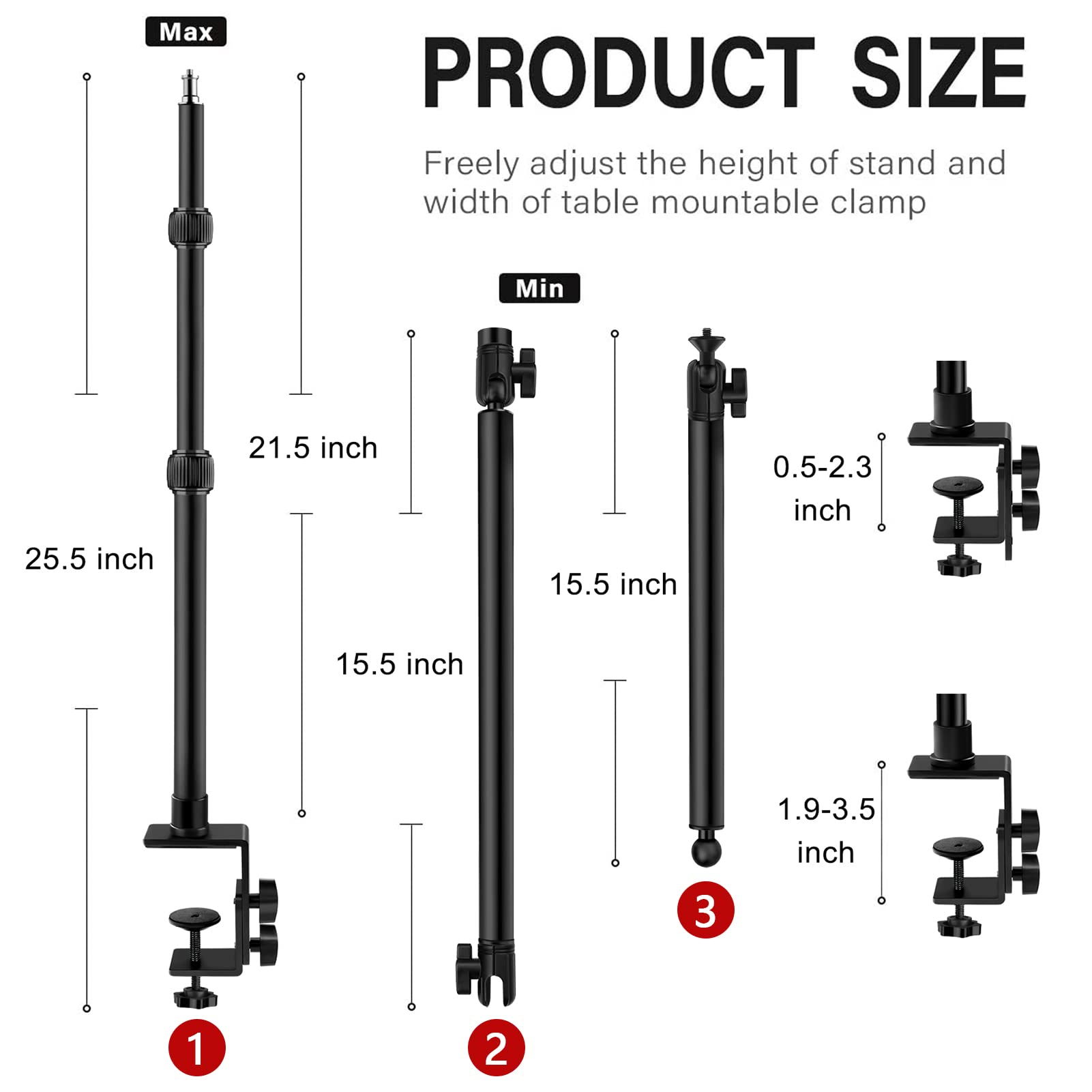 Obeamiu Camera Desk Mount Stand With 24.41'' Detachable Magic Arm, Mount Light Stand With 360° Ballhead, 16.7-40.1'' Tabletop Clamp Stand For Dslr Camera/Fill Lights/Selfies/Live Streaming/Webcam