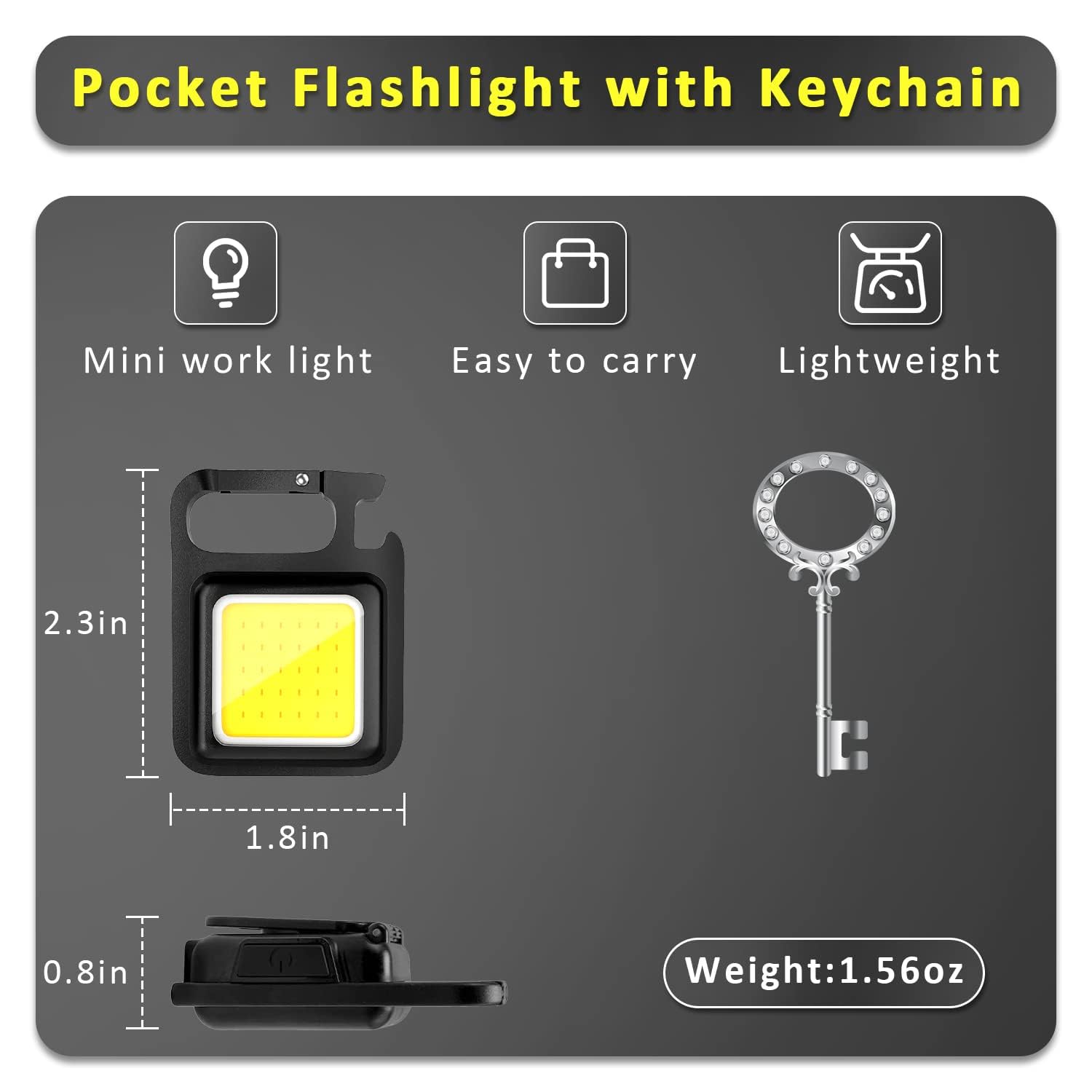 Makdak Cob Keychain Work Light Keychain Flashlights 4 Light Modes,Keychain Light Emergency Light With Folding Bracket Bottle Opener For Fishing,Camping And Walking 2Pack