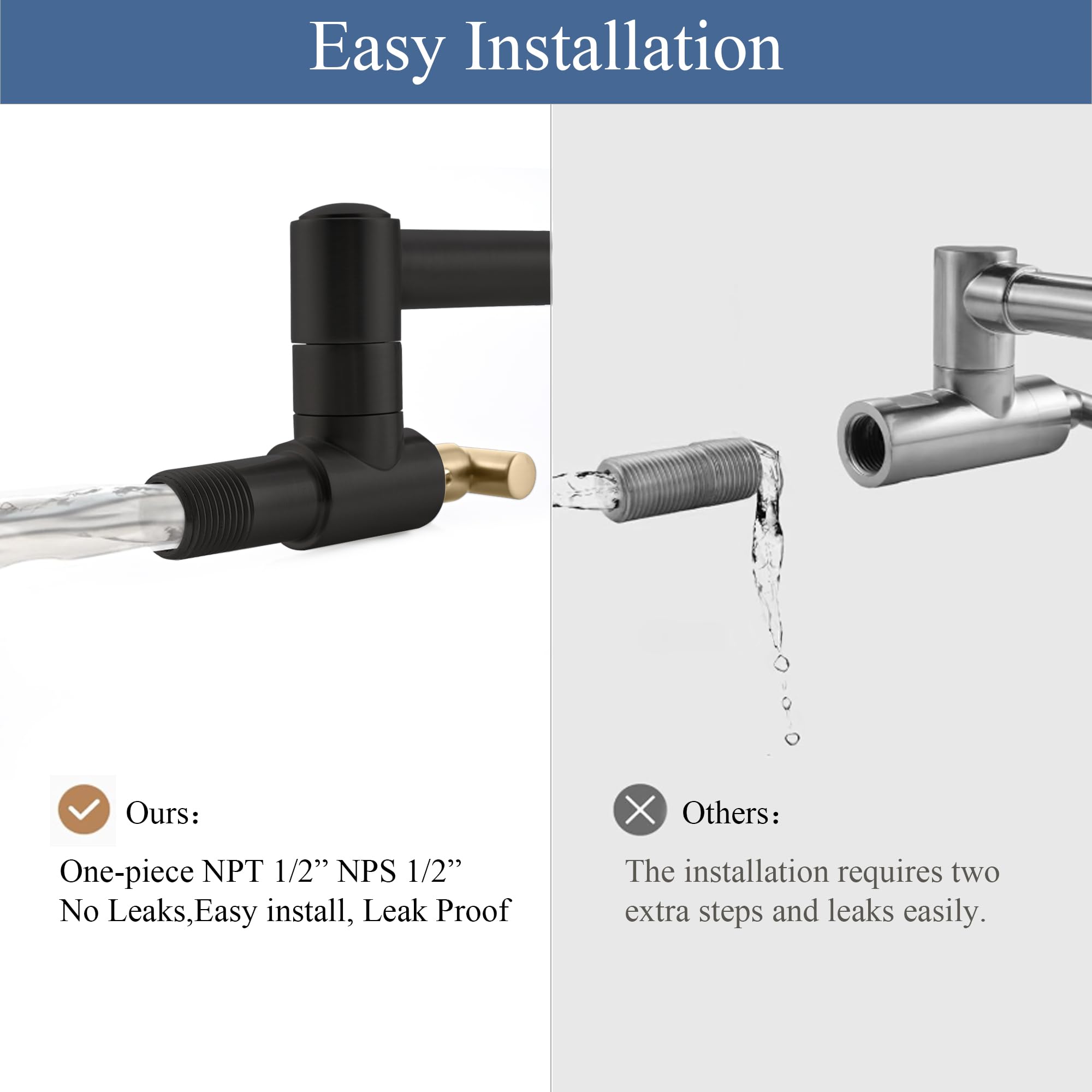 Diamondforge Pot Filler Faucet - For Kitchen, Sink, Stove And Bar With Brass Wall Mount Double Joint Swing Arms - Leak  Designs With High-Flow Aerators - Retractable And Folding Save Space - Brushed Black Gold