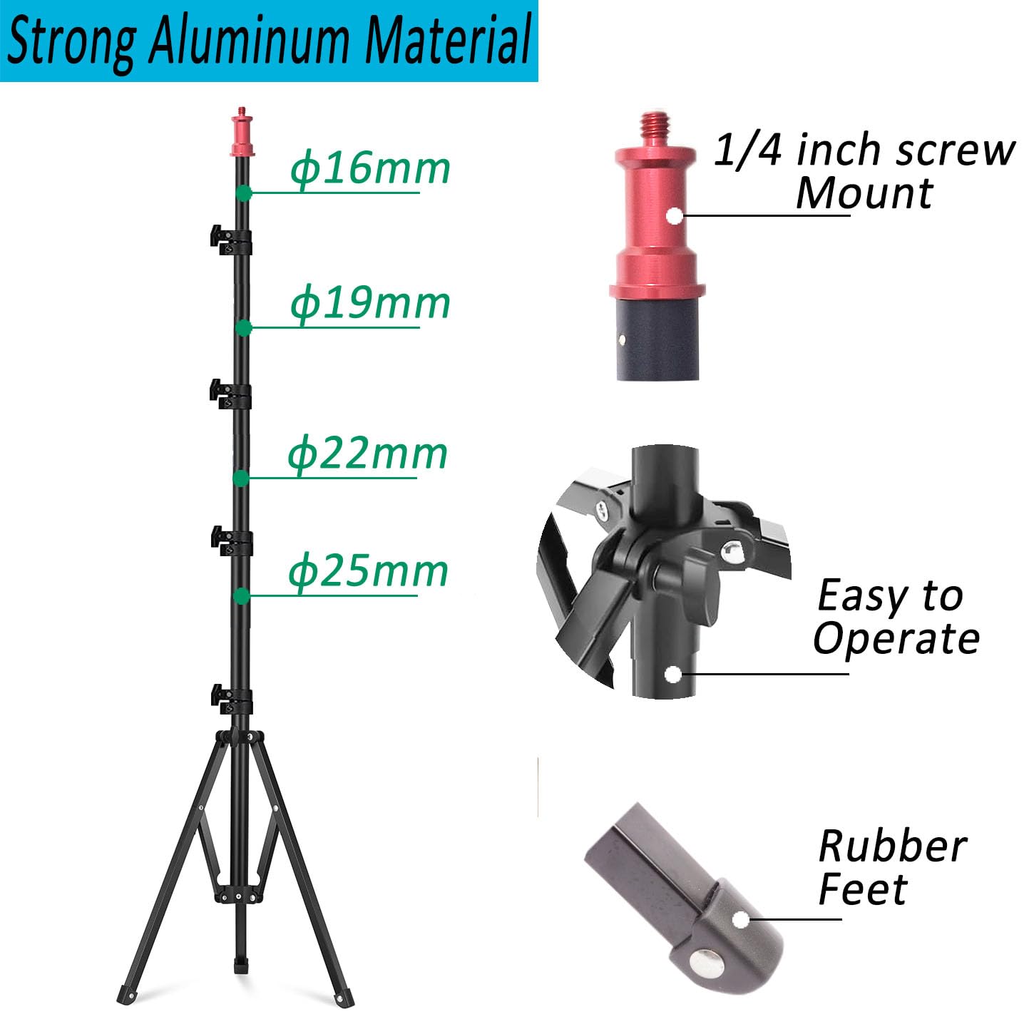 Qualiassu 64" Portable Metal Light Stand, Reverse Folding Led Light Tripod Stand For Photography, Portable, Suitable For Streaming, Vlog, Youtube, Video Recording
