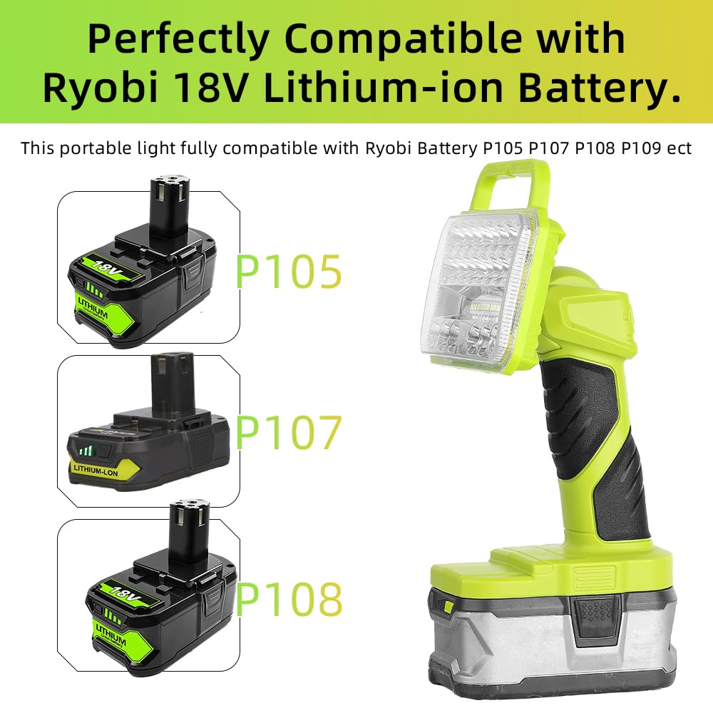 Xidenauqsh Cordless Light For Ryobi 18V Lithium-Ion Battery, 18W 2000Lm Flashlight, 90Degree Pivoting Head, Jobsite Lighting Led Work Light For Outdoor, Indoor, (Batteries Not Included)