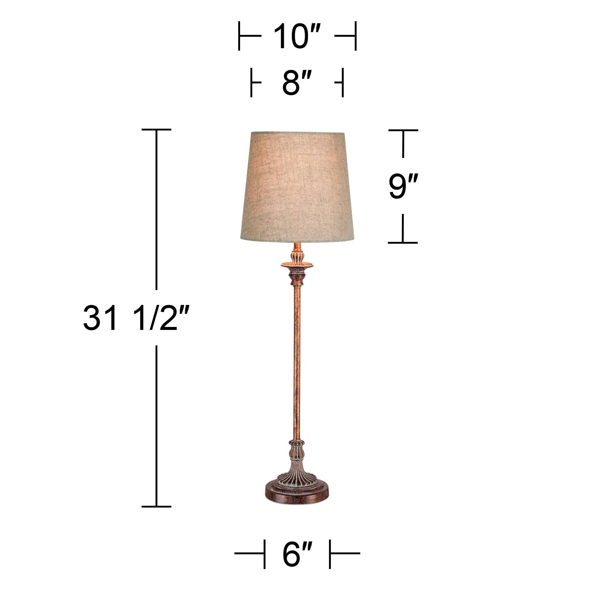 Regency Hill Bentley Traditional French Country Buffet Table Lamp 31.5" Tall Skinny Rustic Weathered Distressed Brown Linen Fabric Tapered Drum Shade Decor For Living Room House Entryway