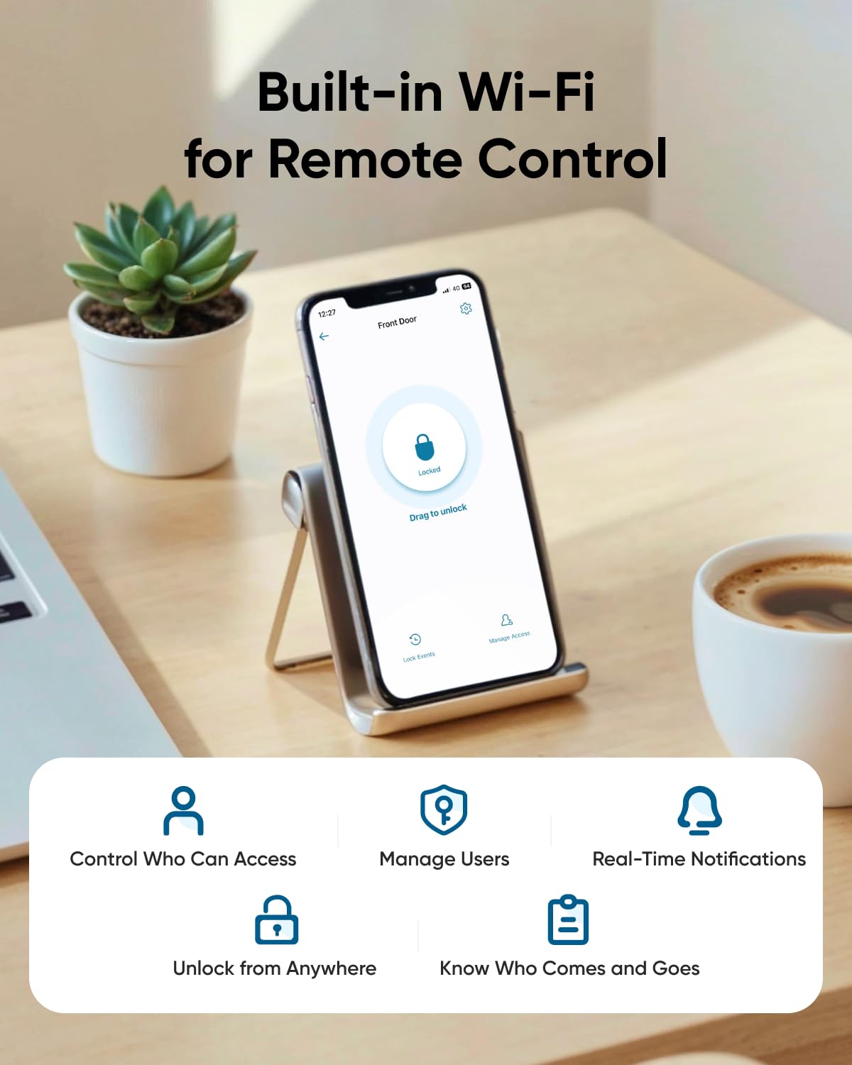 Eufy Security Eufy Smart Lock C33, Keyless Fingerprint Door Lock With Handle, Integrated Wi-Fi, Remote Control Via App, Biometric Entry Knob, Auto-Locking, Ip53 Waterproof (  Version)