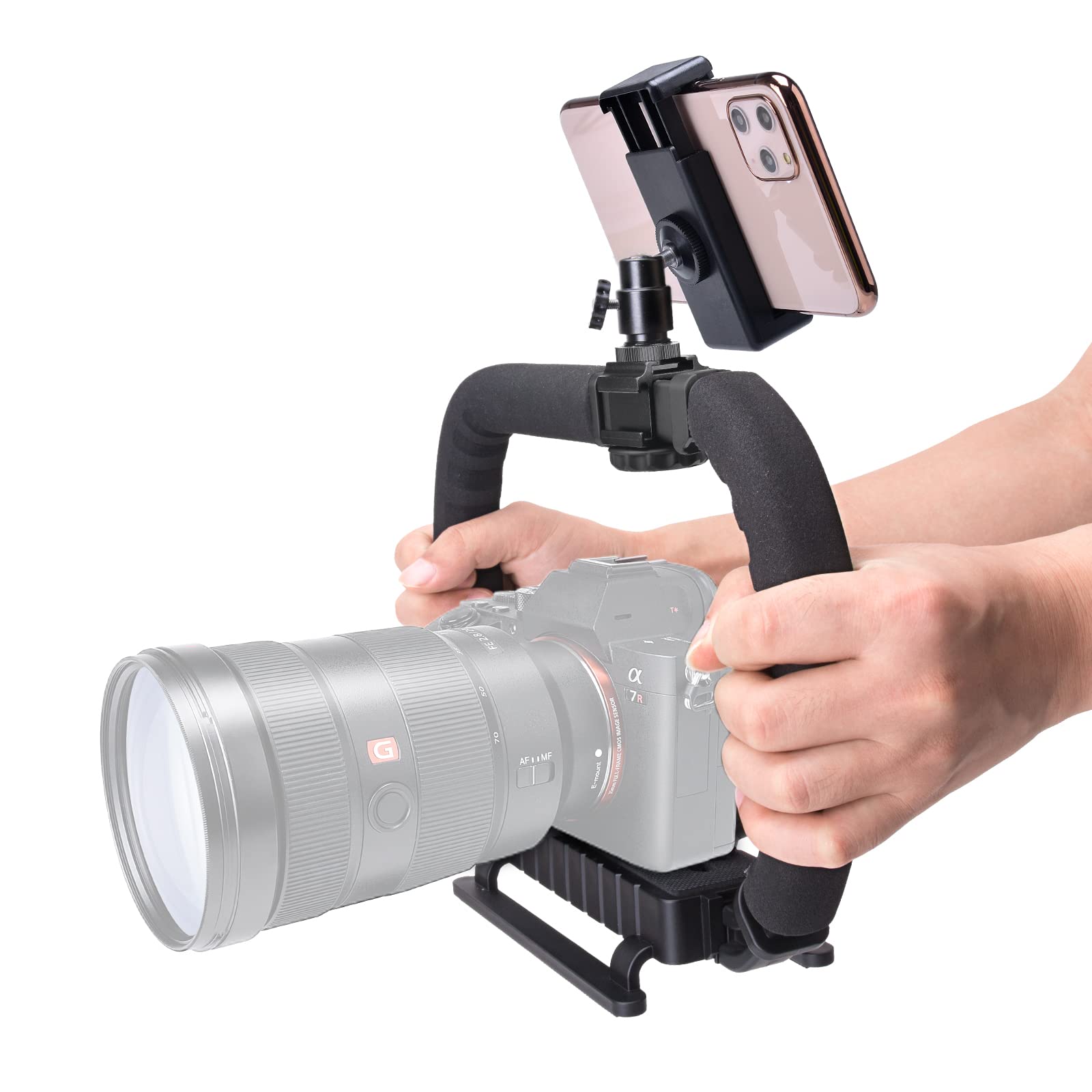 Fantaseal 3-Shoe Dslr/Mirrorless/Action Camera Camcorder Phone Stabilizer Expansion Cage Mount Moviemaking Holder Rig Youtube Tiktok Vlogging Video Kit Compatible With Gopro Canon Nikon Sony Iphone Android