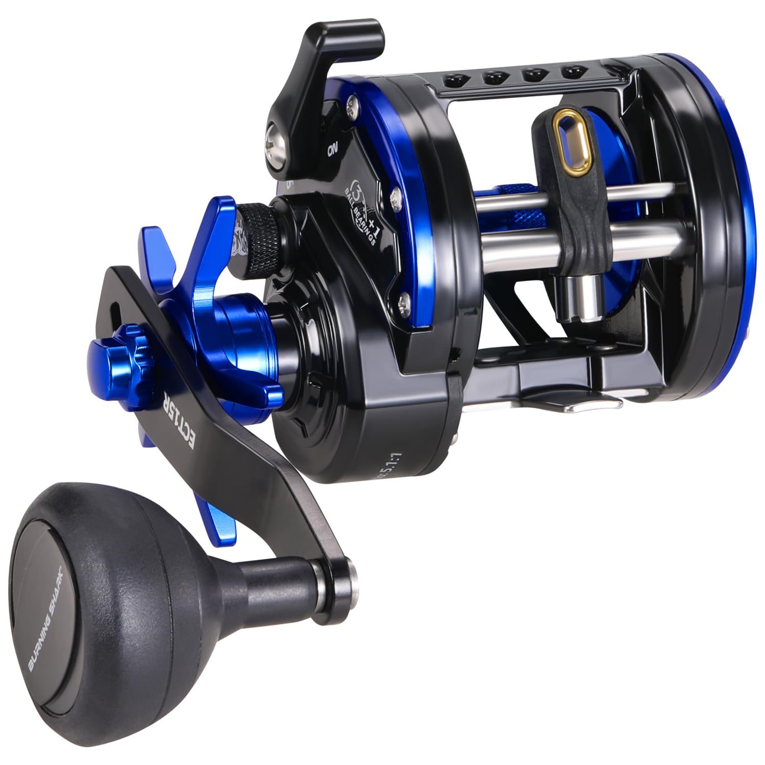 Burning Shark Baitcasting Fishing Reel, Smooth Powerful Round Baitcaster Reel, Saltwater Inshore Surf Trolling Reel, Conventional Reel For Catfish, Musky, Bass, Pike