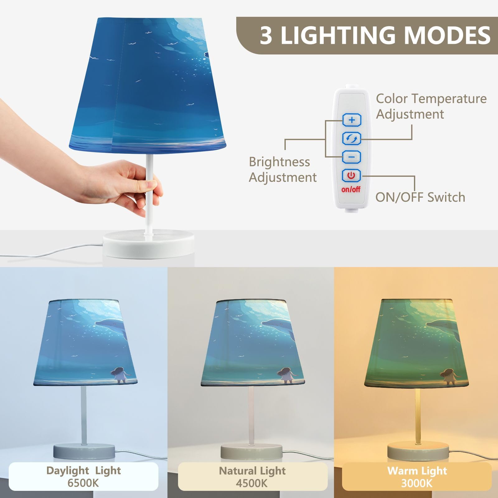 Bolaz Dolphin Table Lamp For Bedroom, 3 Colors Nightstand Light Lamp With Led Bulb Bedside Lamps For Living Room Desk, S