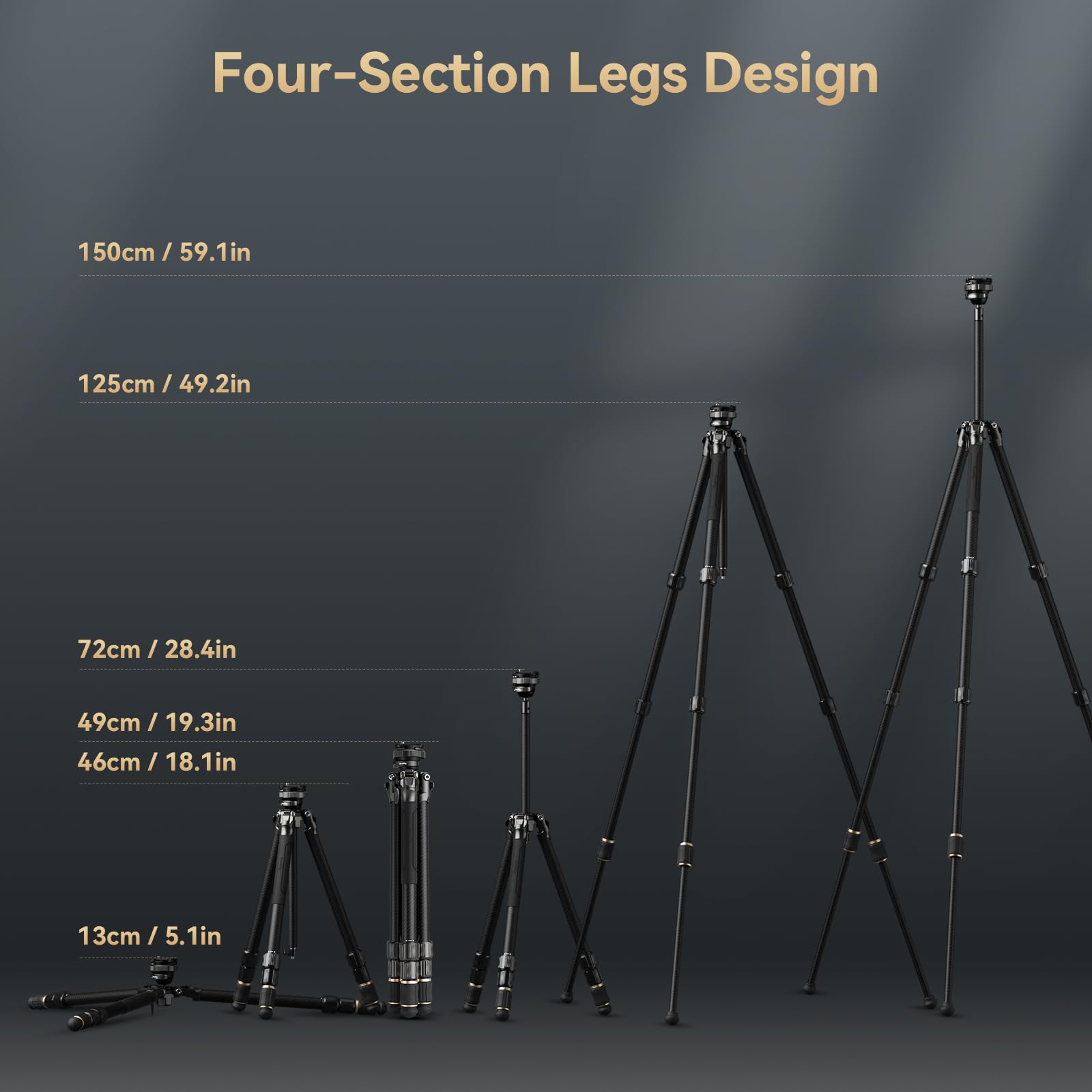 Smallrig Ap-100 rover Carbon Fiber Tripod, 59" Photography Tripods With One-Step Tightening System, Multi-Compatible Mount Plate, Professional Travel Tripod Max Load 17.6 Lbs For Camera