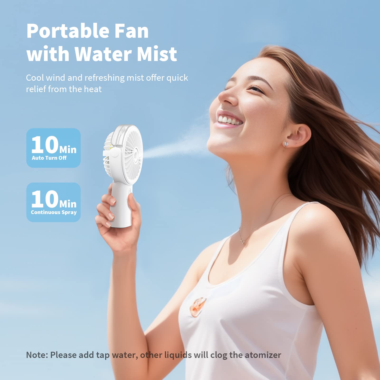 Otlonpe Misting Fan Portable Fan With Mist, 4000 Mah Rechargeable Handheld Fan Battery Operated