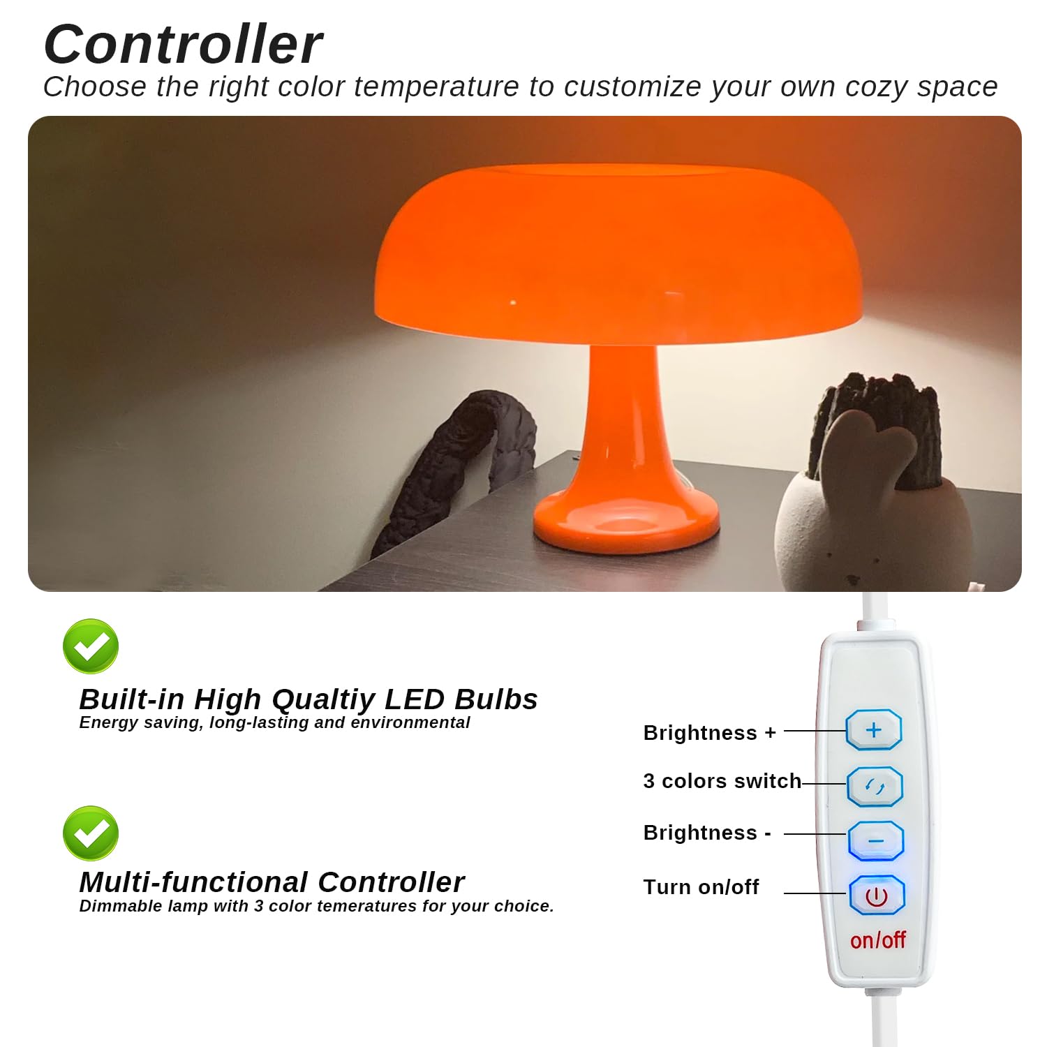 Fjkyczo Orange Mushroom Lamp，Mushroom Table Lamp，Retro Lamp，Orange Table Lamp，Suitable For Living Room, Office, Room, Bedroom