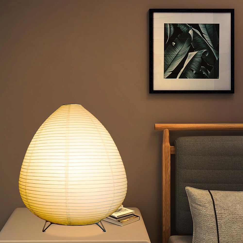 Fosinz Bedside Table Lamp Paper And Chrome Standing Lamp Room Decoration Festival Lantern Light Nightstand Desk Lamp Bedroom Dresser Living Kids Room College Dorm Coffee (White, 12.6"X11.02"X11.02")