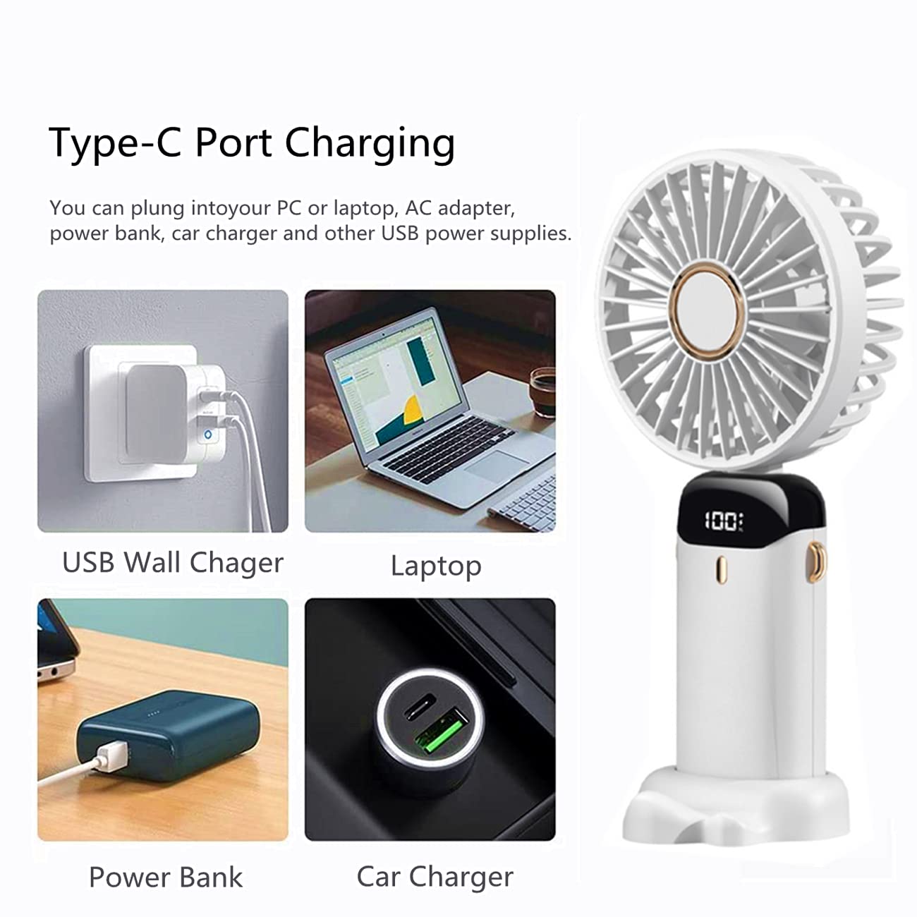 Handheld Portable Fan,Mini Personal Foldable Hand Fan,4000Mah,Usb Rechargeable,5 Adjustable Speeds
