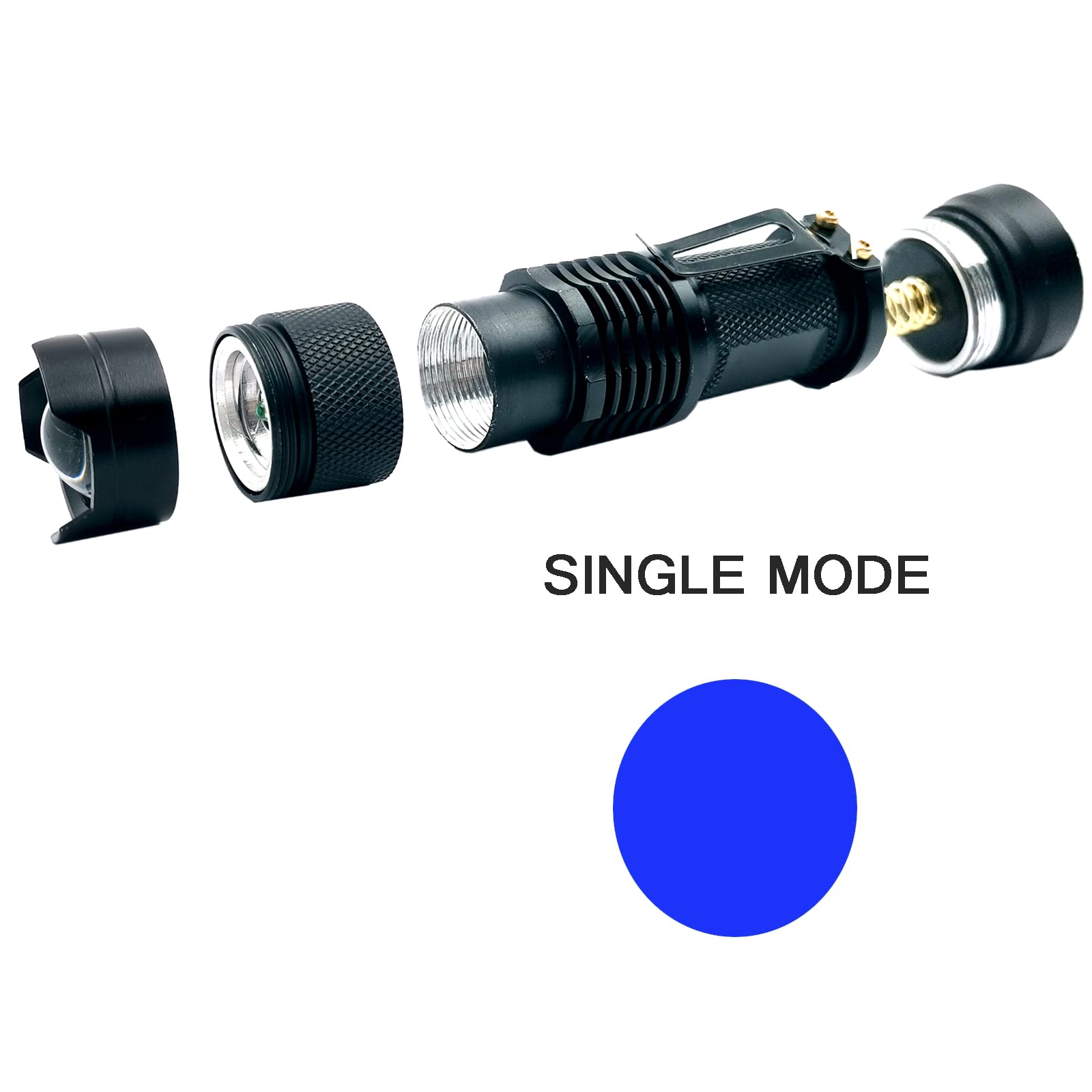 Xysrz 4 Pack One Mode Zoomable Blue Led Flashlight With Clip For Hunting Fishing
