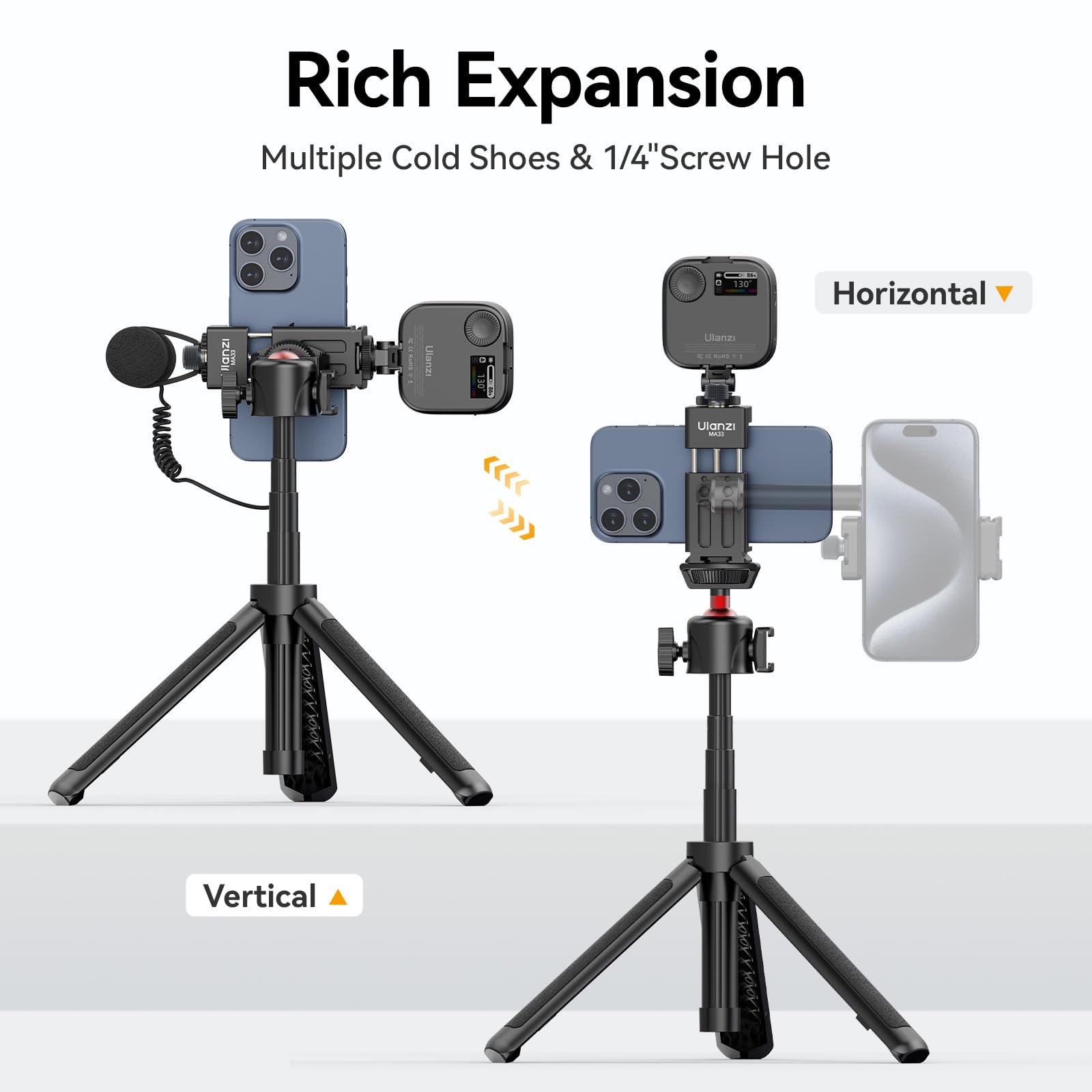 Ulanzi Ma33 Metal Phone Tripod Mount With Arca Port & 2 Cold Shoes, 360° Adjustable Smartphone Tripod Adapter Cell Phone Stand Holder Phone Clamp Suitable For Iphone 15 Pro/14/13/12/Samsung