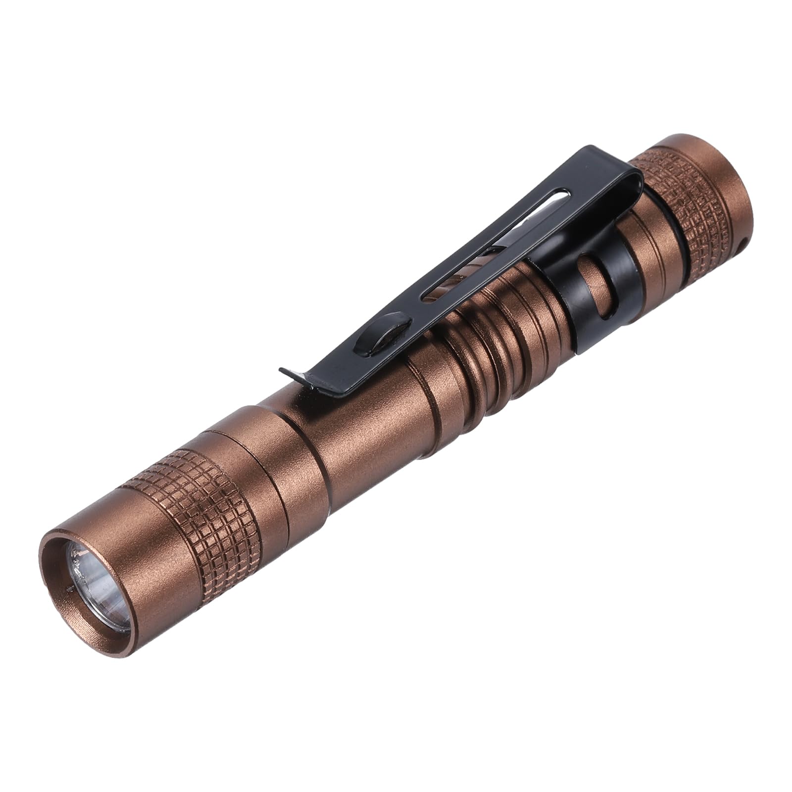Patikil Mini Flashlight With Clip, Super Light Small Led Pen Flashlights Aluminum White Light Torch Battery Powered For Camping Hiking, Brown