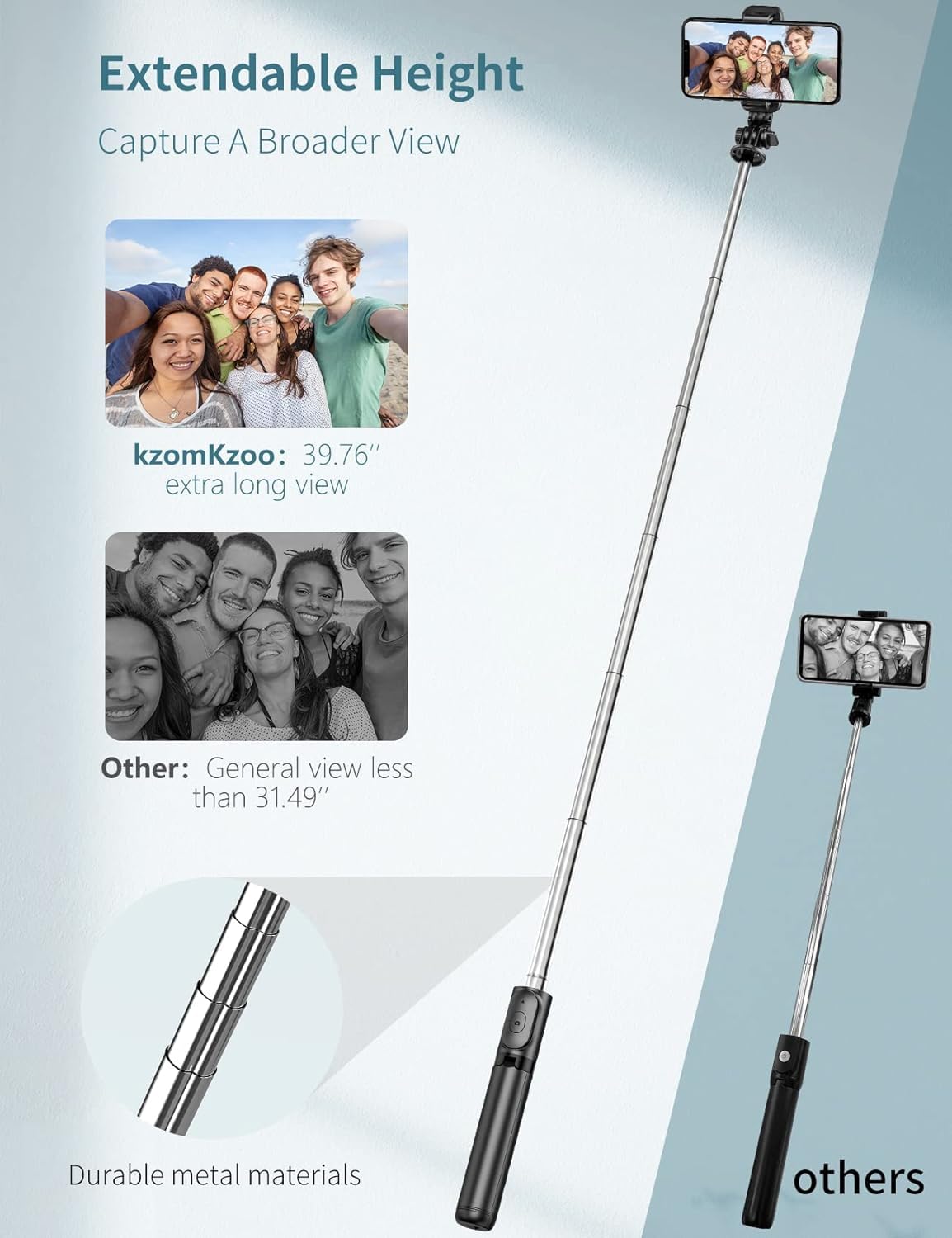 Kzomkzoo Selfie Stick Tripod With Detachable Wireless Remote, 4 In 1 Extendable Portable Selfie Stick & Phone Tripod Stand Compatible With Gopro, Iphone/Samsung/Huawei