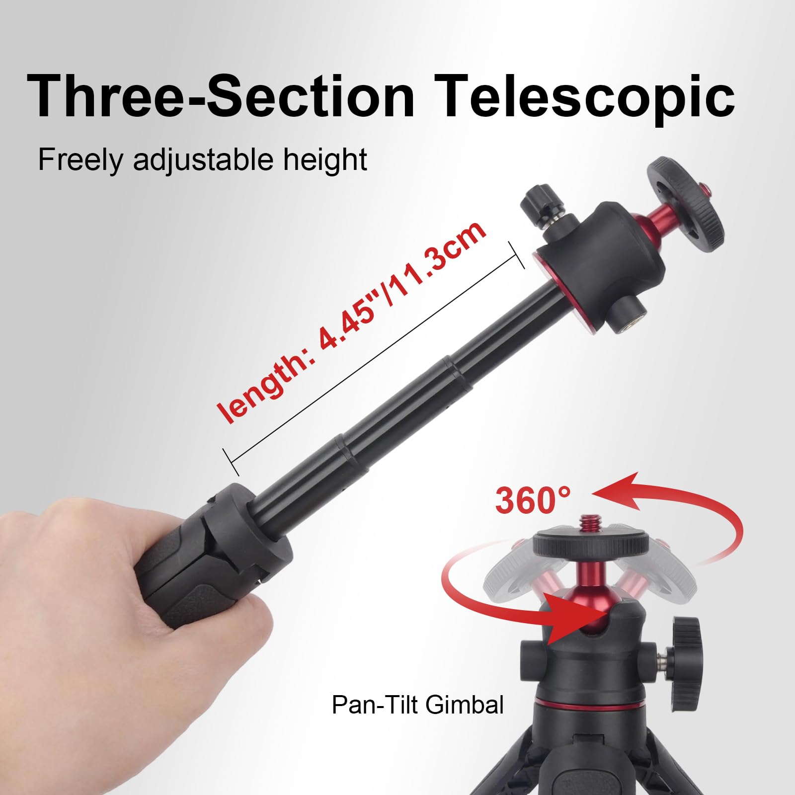 Mechrig Extendable Mini Tripod Selfie Stick Kits, Vlogging Tripod Camera Handheld With 360° Ball Head/Cold Shoe/3-Section Adjustment, Desktop Camera Stand For Phone/Dslr Action Cams (Sy028)