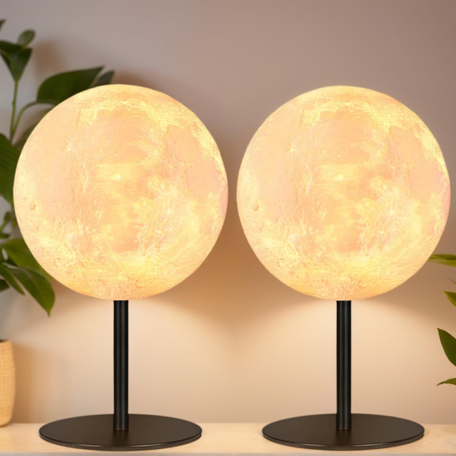 Ehobroc Moon Lamp Bedside Table Lamp, Dimmable Bedside Lamp With 30 Modes, Moon Night Light Small Table Lamp For Bedroom, Kids Room, Office, Desk Lamp Nightstand For Girls Boys Teen Women Birthday-2Pack