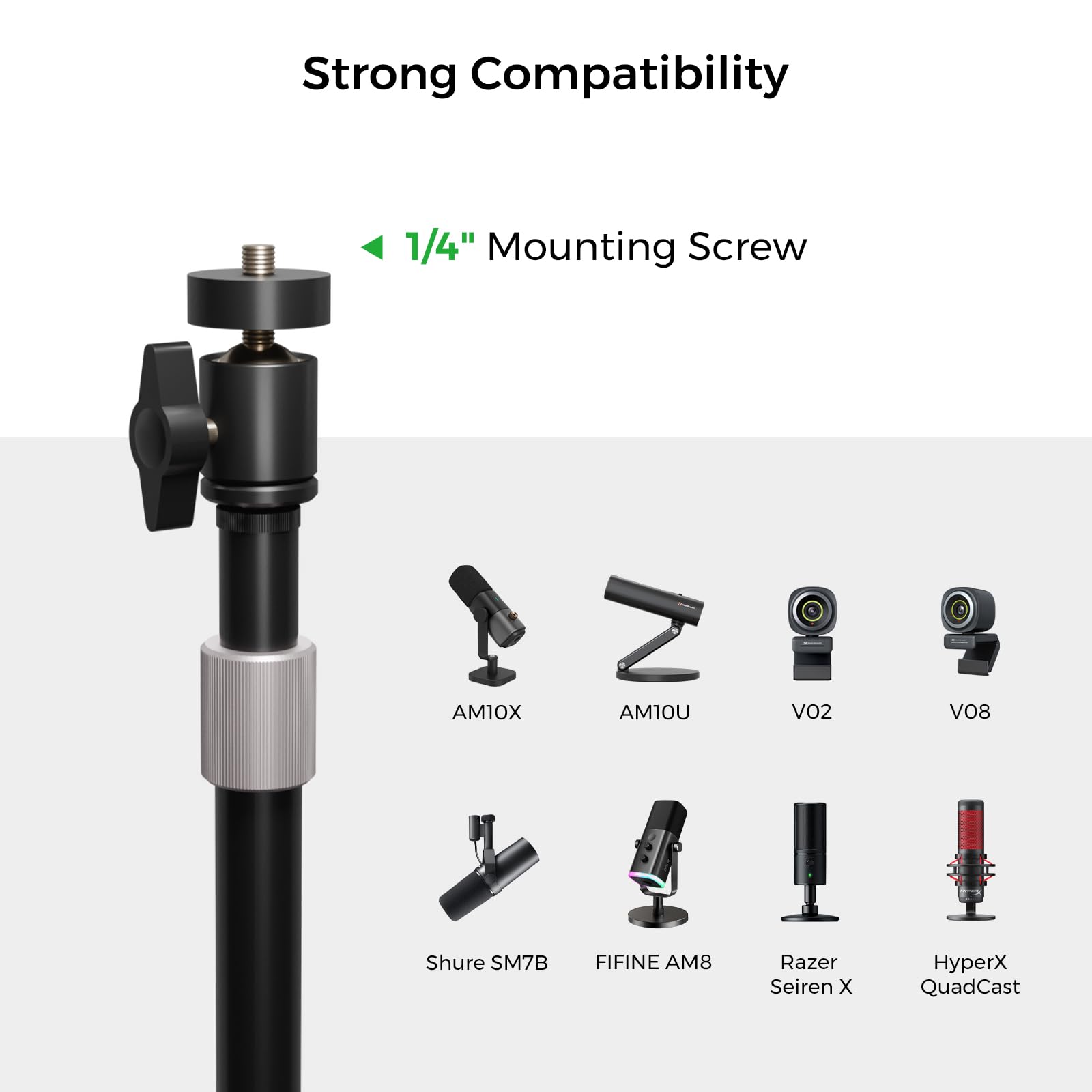 Nearstream Webcam Stand For Desk With Round Weighted Base, Aluminum Desktop Stand With 360° Ballhead,10.2-17’’ Adjustable Height, Mount For Webcam/Mic/Light With 1/4" Thread, Max Load 3Lb (Aw-Czs-01)