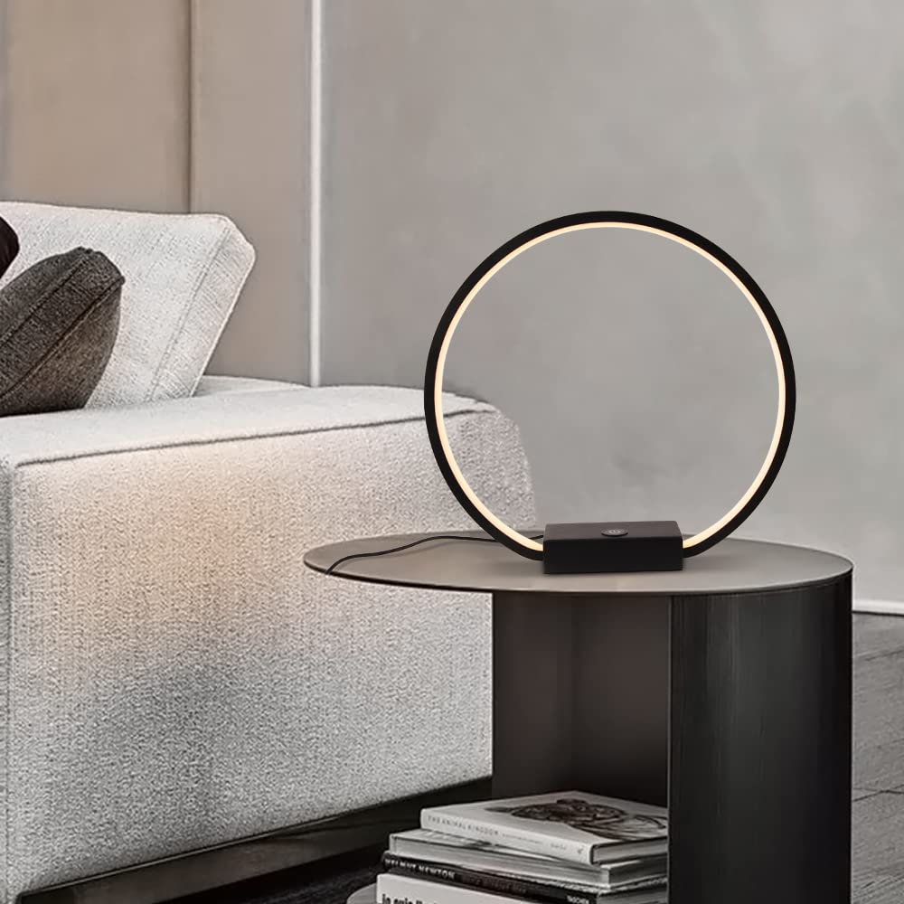 Masivel Led Circle Table Lamp Touch Control 3-Way Dimmable Bedside Nightstand Lamp With Usb Port Modern Tabletop Lamps, 12W 3000K Warm Light, Desk Lamp For Bedroom Living Room, Black