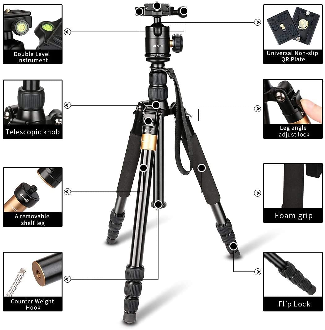 Afaith Q668S Professional Camera Tripod Ultra Compact And Lightweight Aluminum Digital Dslr Video Camera Tripod Monopod & Ball Head