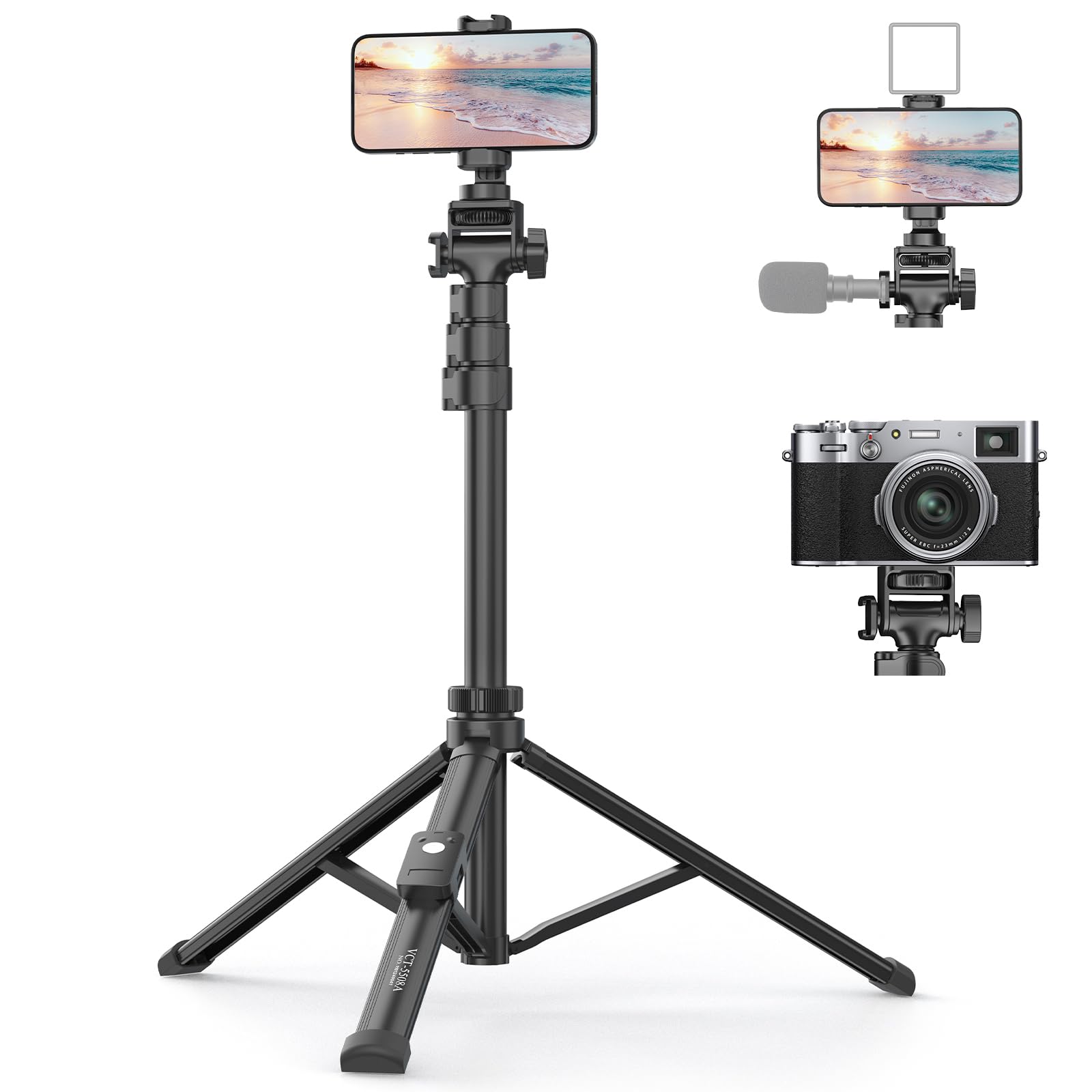 Xxzu 61" Phone Tripod, Camera Tripod Stand With Remote & Phone Holder, Tripod For Cell Phone, Travel,Lightweight,Tall Smartphone Tripod Compatible With Iphone/Android/Canon/Video Recording/Webcamera