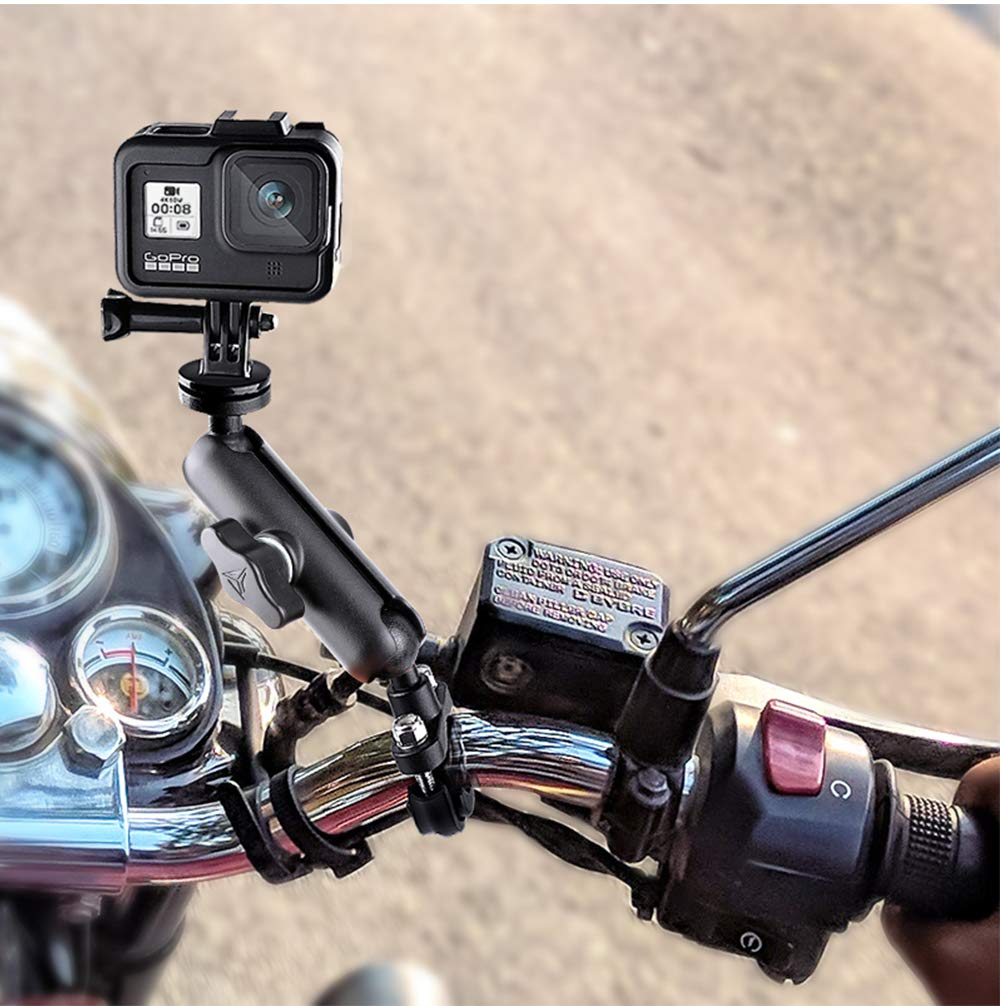 Ruigpro 360°Motorcycle Bike Camera Holder Handlebar Mount Bracket 1/4 Metal Stand For Gopro Hero10/9/8/7/6/5/4 Action Cameras Accessory(Cool Ballhead Arm Super Clamp Mount Multi)