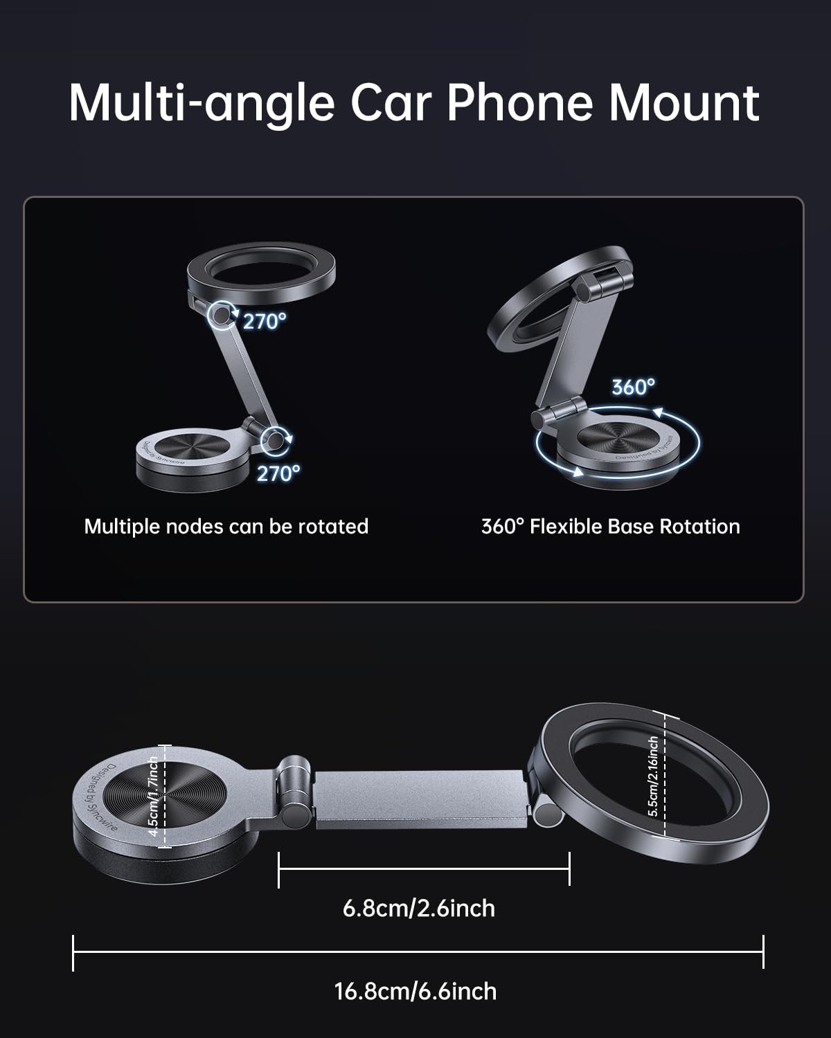 Syncwire For Magsafe Car Mount - [360° Rotation] Magnetic Phone Holder For Car, Adjustable Metal Arm, Ultra Magnet, Car Magnet Phone Mount For Dashboard, Fit For Iphone 16 15 14 13 Pro Max &All Phones