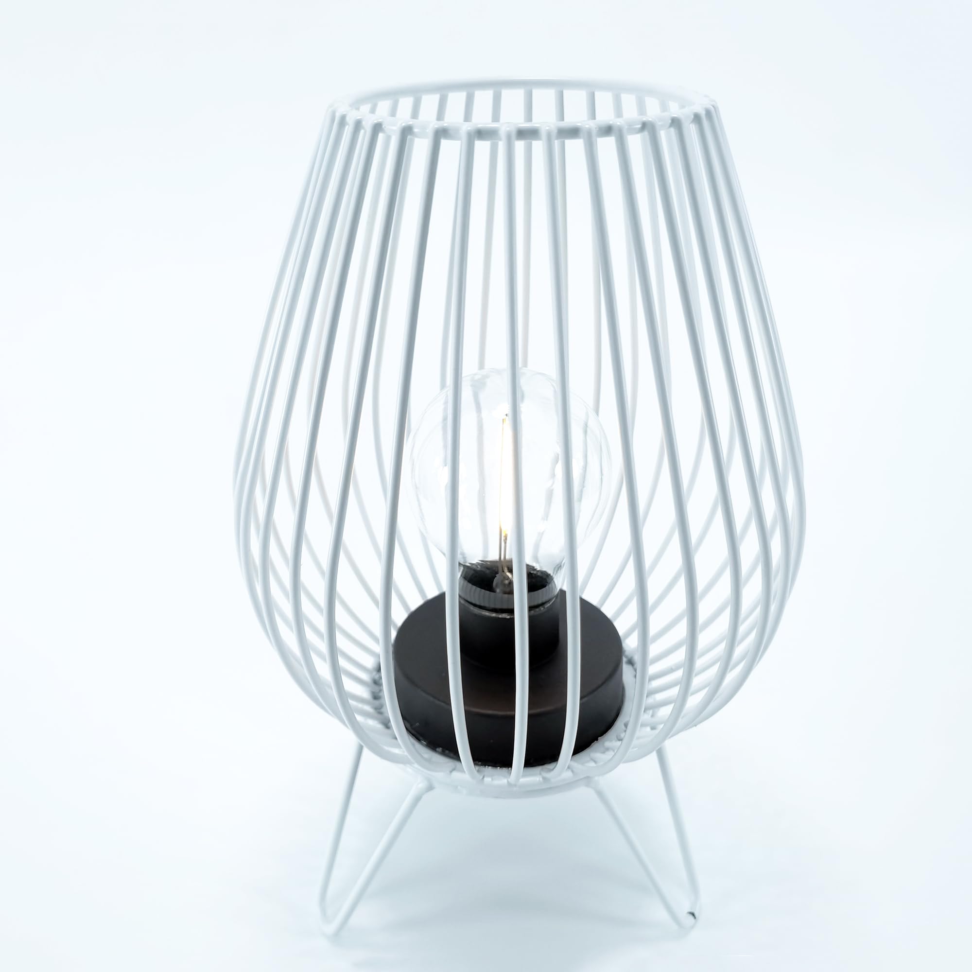Auron 22Cm High Table Lamp Iron Cage Shape Night Light Battery Operated Bedside Lamp Home Decor For Bedroom Living Room Party Office Garden Indoor Outdoor (White)