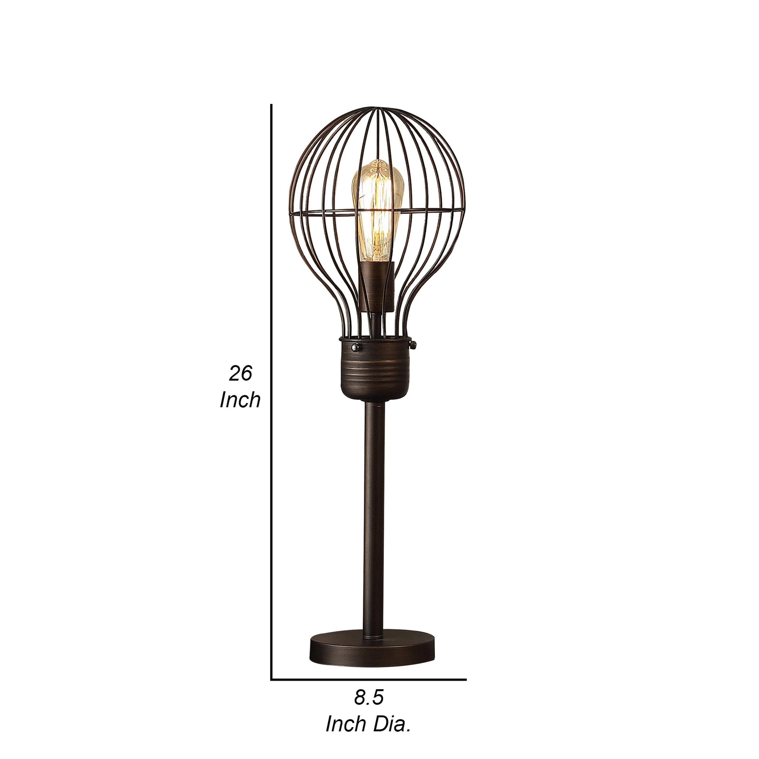 Benzara Benjara 26 Inch Table Lamp, Industrial Wire Cage Shade, Metal, Antique Bronze