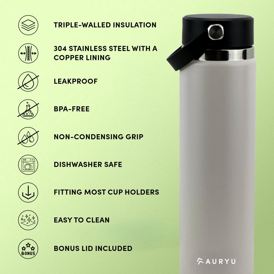 24Oz Triple-Walled Insulated Water Bottle Plus A Bonus Lid Included, Perfect For Sports & Travel