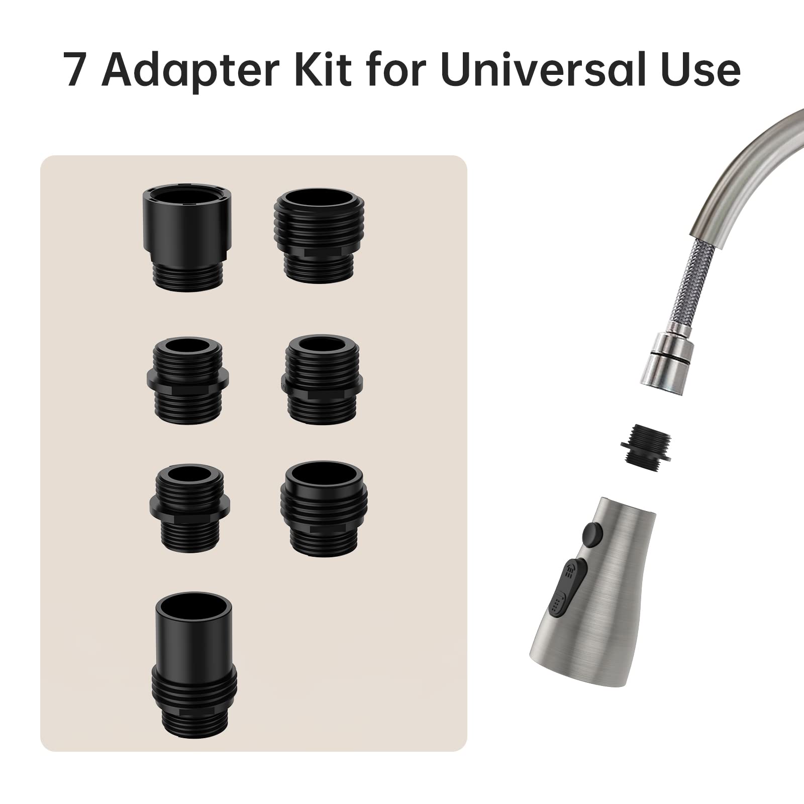 Laosep Pull Down Kitchen Faucet Head Replacement For Kitchen Faucet, 3-Modes & 7 Adapters Brushed Nickel Finished