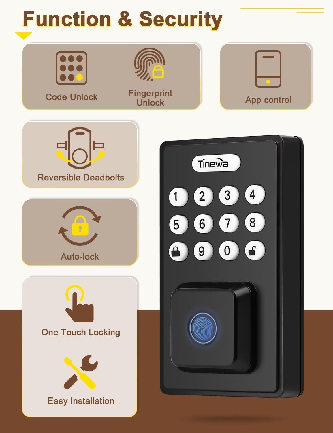 Tia Keyless Entry Door Lock With Door Knobs, Fingerprint Entry Door Handleset, Electronic Digital Keypad Deadbolt With App, Auto Lock & One Touch Locking, Front Smart Door Handle Sets, Black