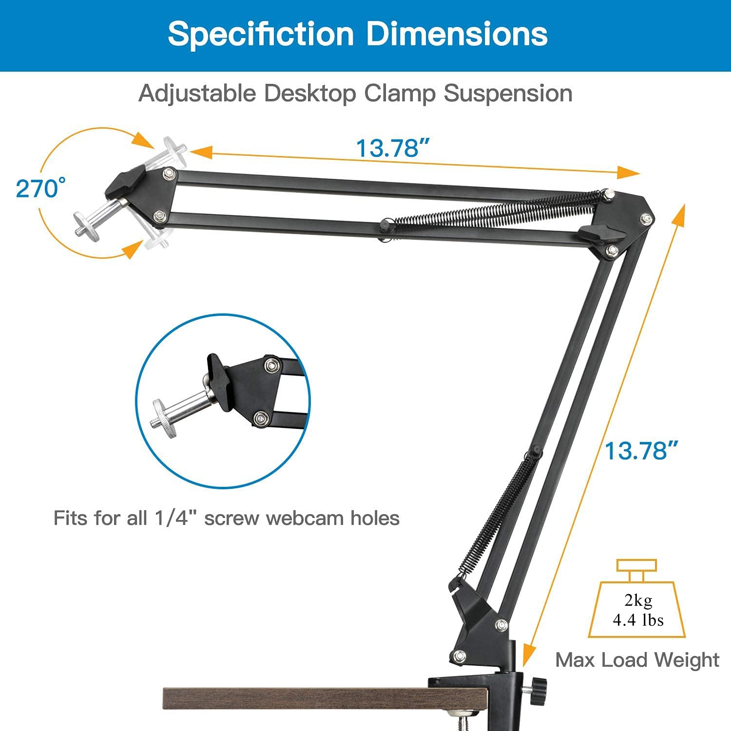 Etubby Webcam Stand Phone Holder Suspension Scissor Arm Camera Tripod Mount For Cellphones, Logitech Webcam C920 C930 C922 C615 And Other Devices With 1/4" Threaded