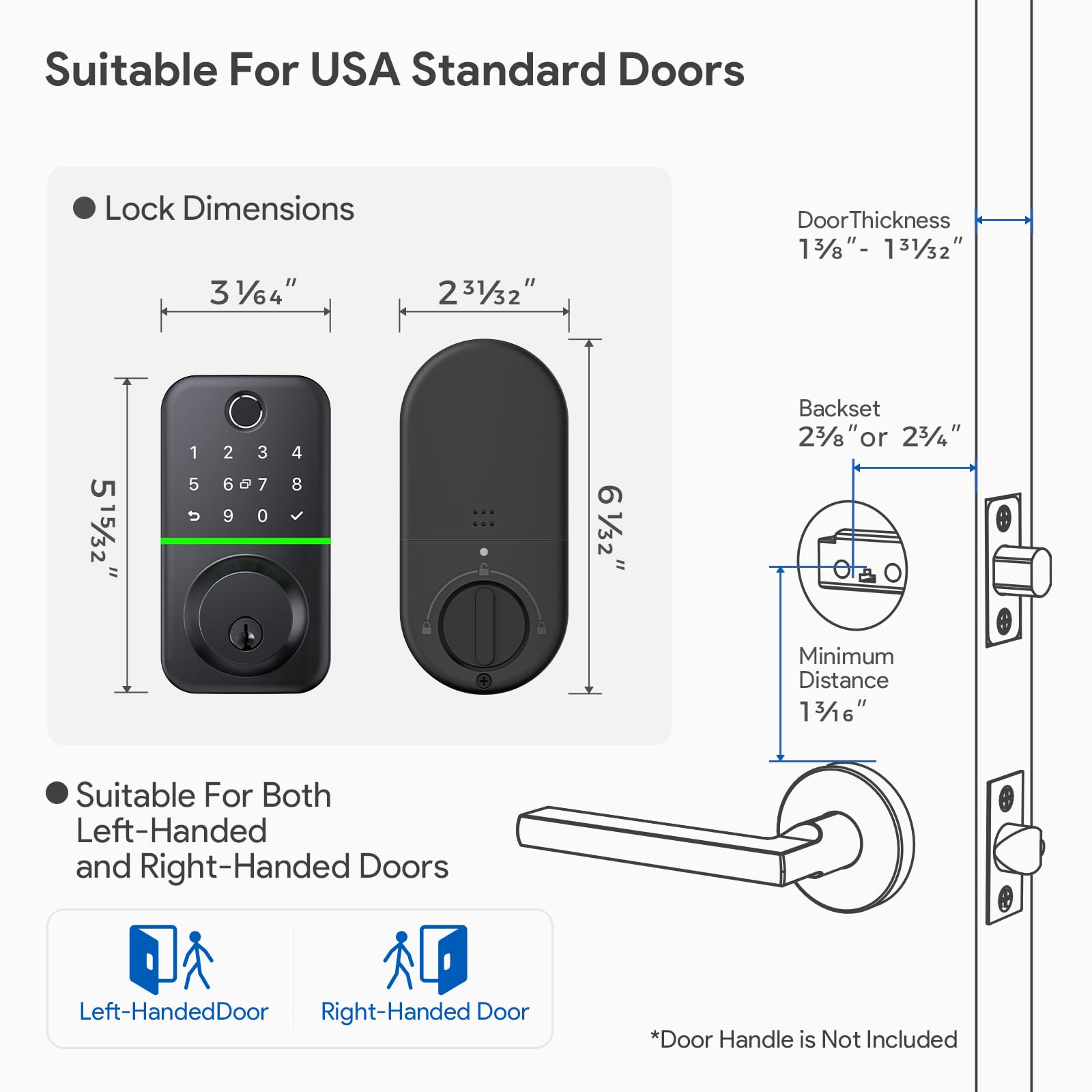 Kucacci Smart Door Lock Deadbolt With Keypad: Keyless Entry Door Lock - Fingerprint Lock For Front Door - Electronic Lock With Bluetooth And App Control - Waterproof Ip66 For Outdoor