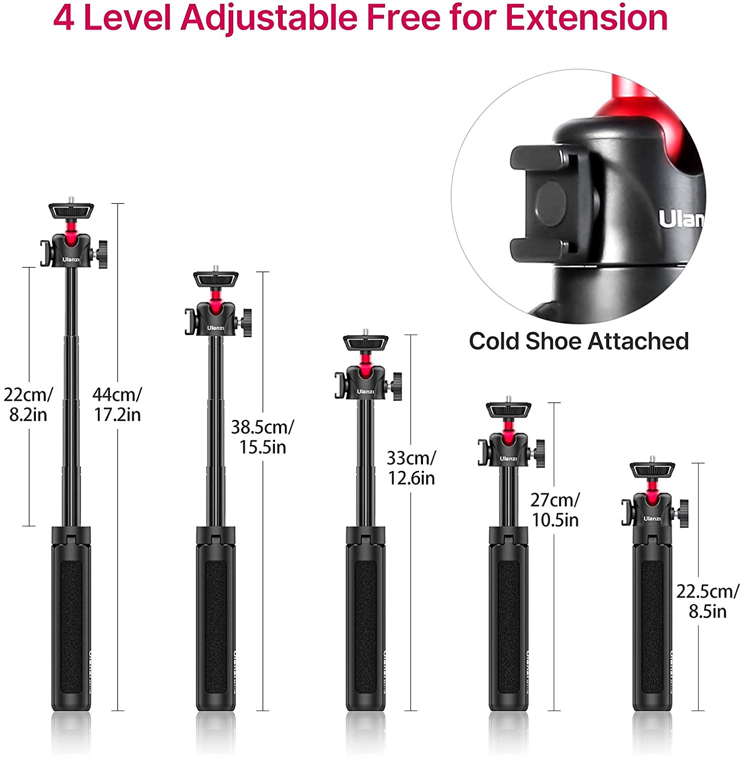 Ulanzi Select Camera Phone Tripod Flexible For Gopro - Mini Desktop Table Tripod Extendable Handle Selfie Stick Phone Hot Shoe Mount Remote Shutter Vlog Kits For Sony Iphone Gopro Hero Black