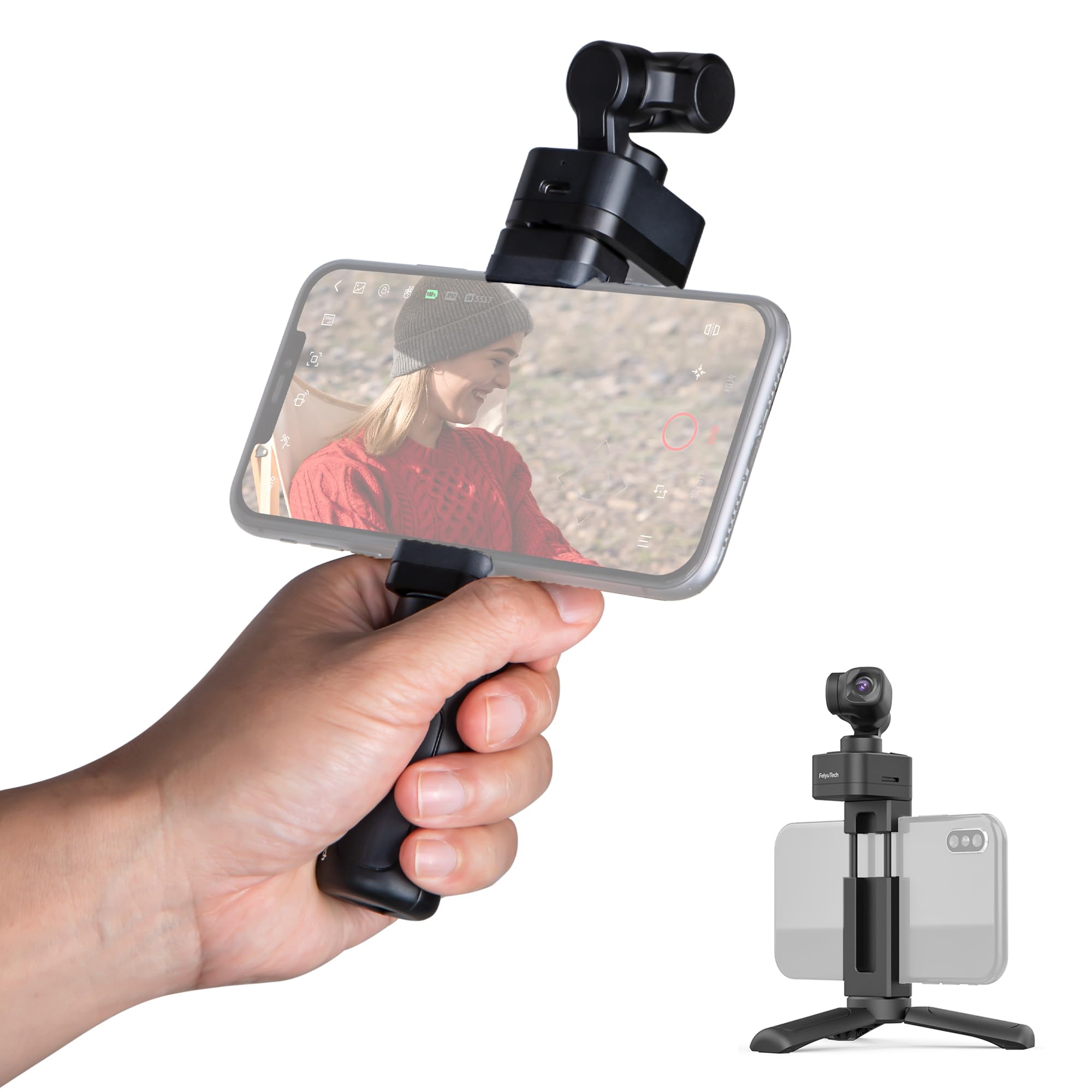 Feiyutech Feiyu Pocket 3 + Phone Holder – 4K Handheld Gimbal Camera With 3-Axis Stabilizer, 1/2.3” Cmos Sensor, Detachable Magnetic Design, Ai Tracking V4.0  Pocket-Sized Vlogging Camera (No Remote Handle)