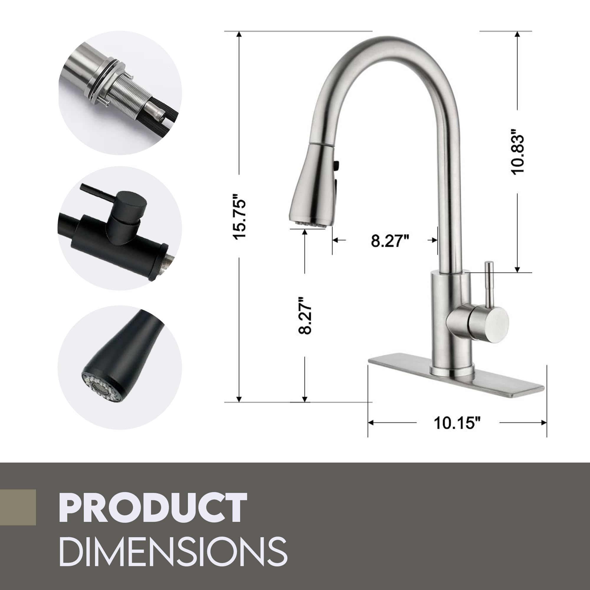 Soft Inox Softinox Kitchen Faucet With Multi-Functional Pull Down Sprayer - High Arc Single Handle Kitchen Sink Faucet With Deck Plate - Commercial Modern Brushed Stainless Steel Kitchen Faucets - Brushed