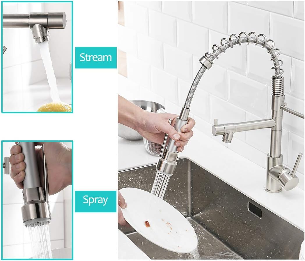 Wanmai Kitchen Faucet Pull Down Bar Sink Faucet Pullout Sprayer Brushed Nickel Stainless Steel Touch On Water-Efficient & Drip- Kitchen Sink Faucets Farmhouse Laundry Camper Utility