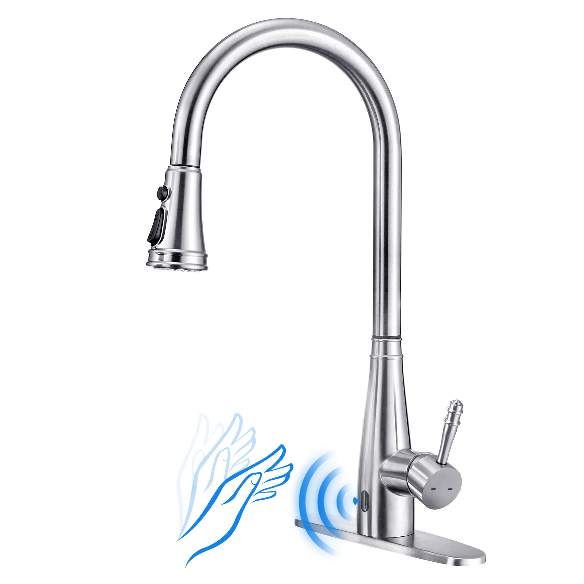 Kpaida Touchless Kitchen Faucets, Pull Down Kitchen Faucet, Kitchen Faucet With Pull Down Sprayer, 360° Swivel Infrare Motion Sensor Hands , Brushed Nickel